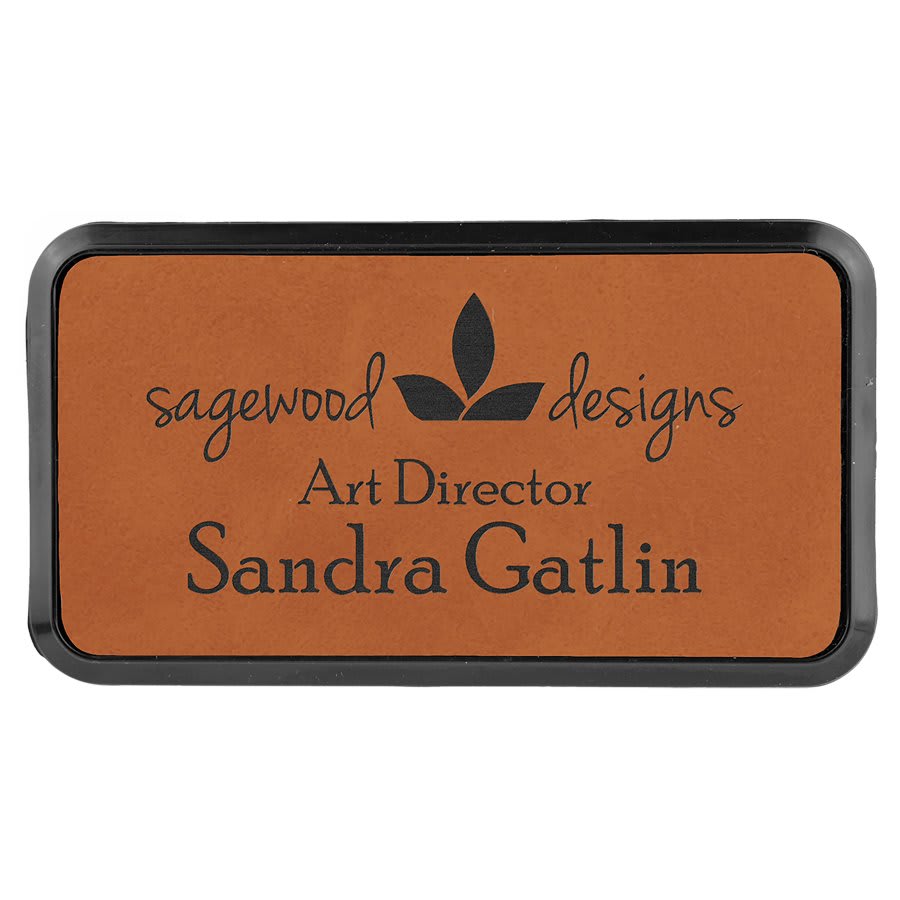 3" x 1.5" Rawhide Leatherette Round Corner Badge & Frame
