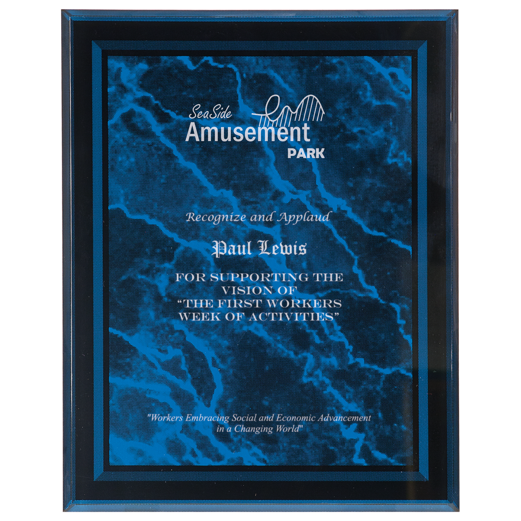 7" x 9" Blue Marble Border Clear-Plaq Acrylic