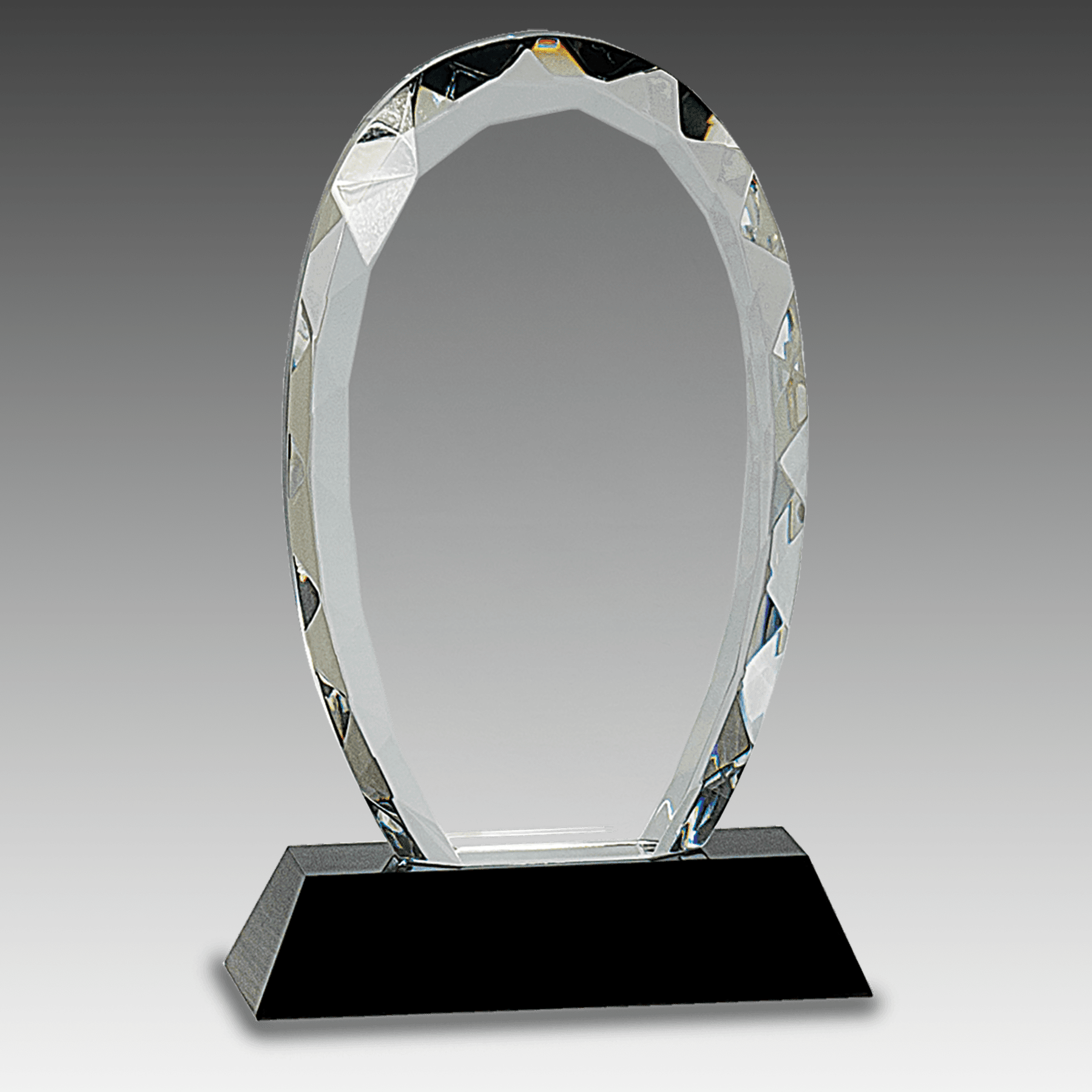 7.5" Oval Facet Crystal on Black Pedestal Base