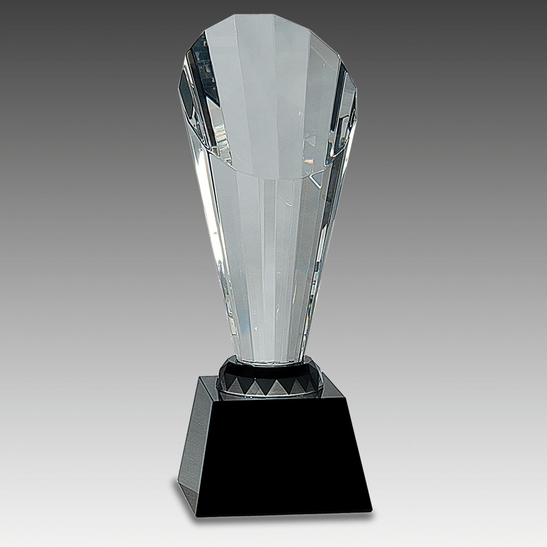 10" Clear Crystal Faceted Rising Spire on Black Base