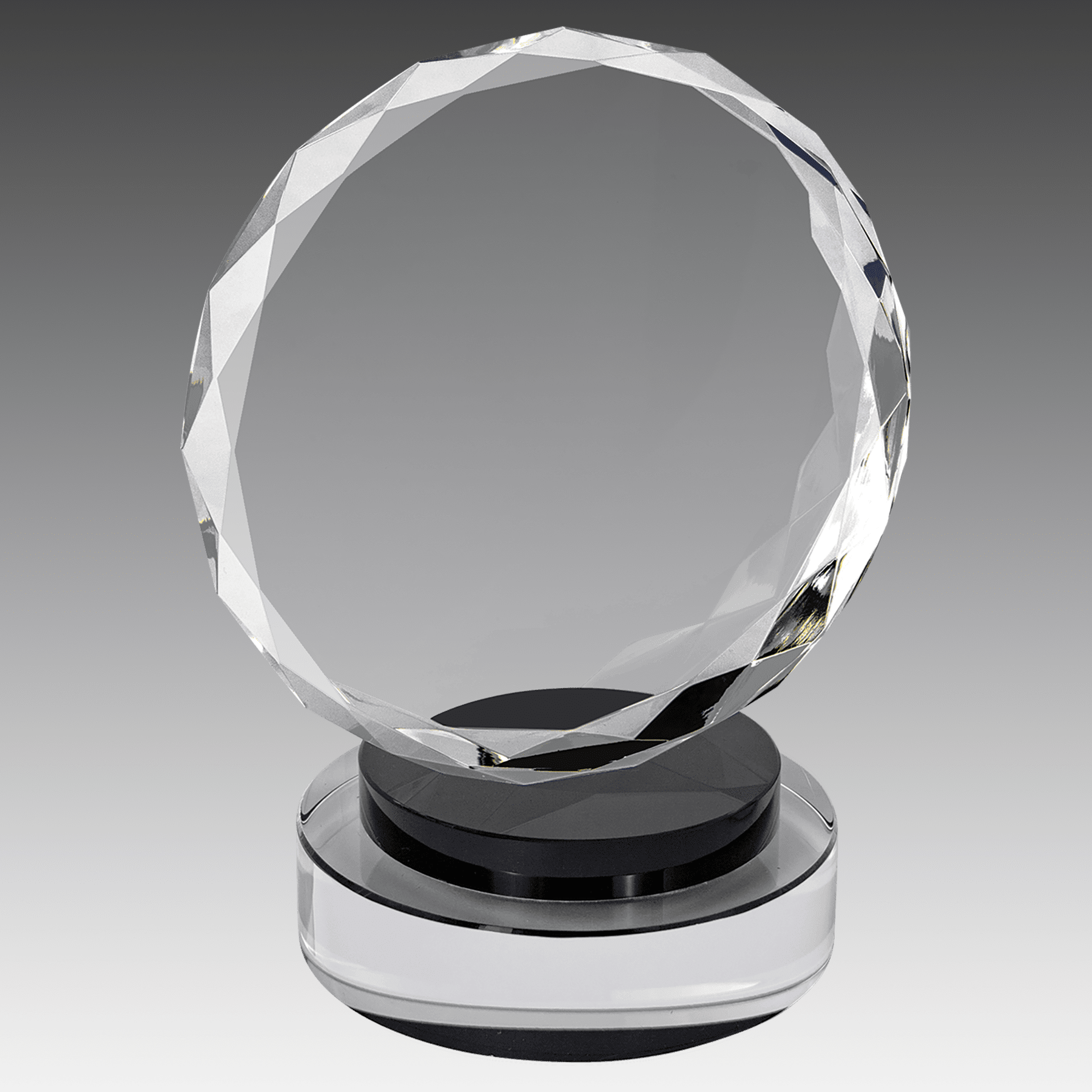 6" Round Facet Crystal on Black & Clear Round Base