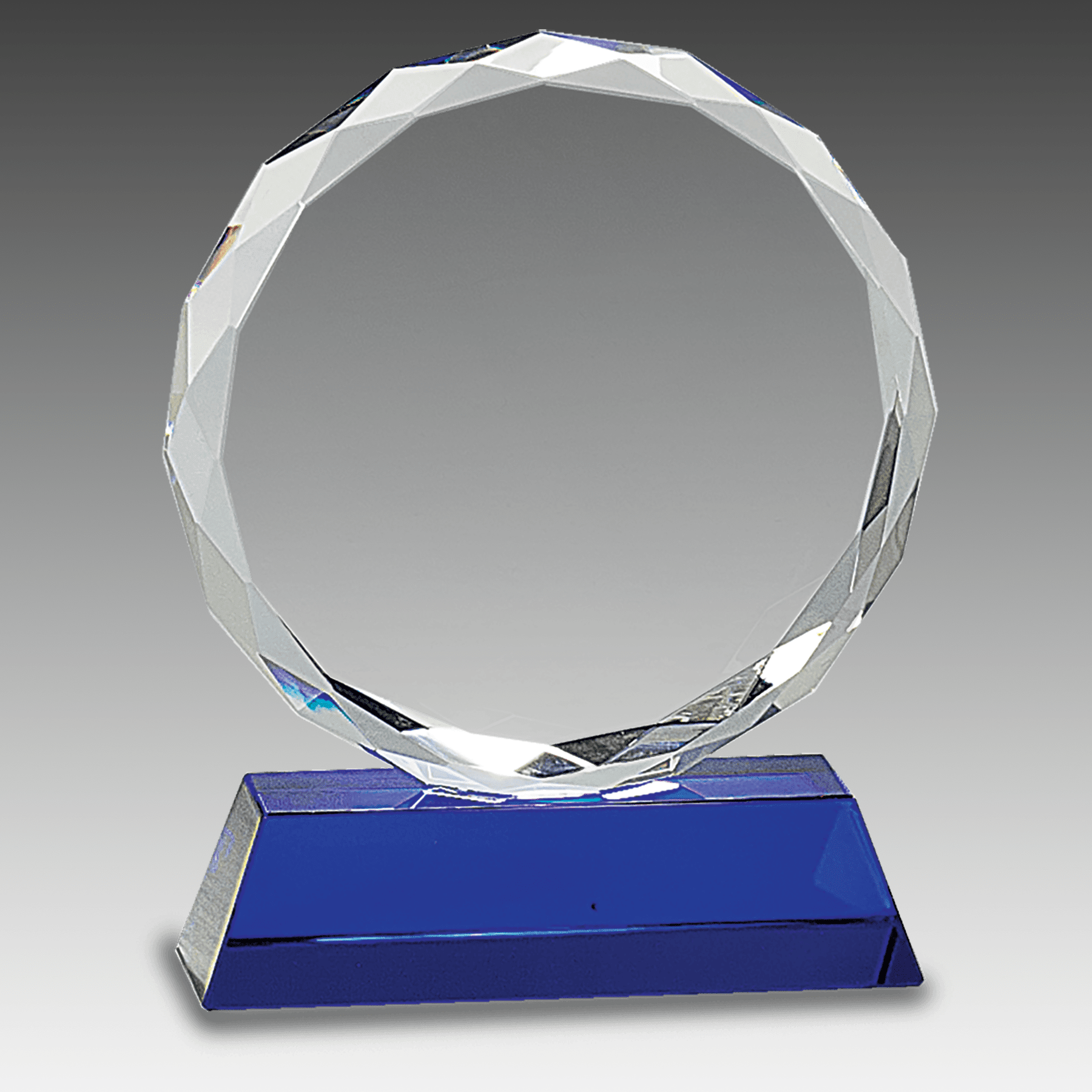 6" Round Facet Crystal on Blue Pedestal Base