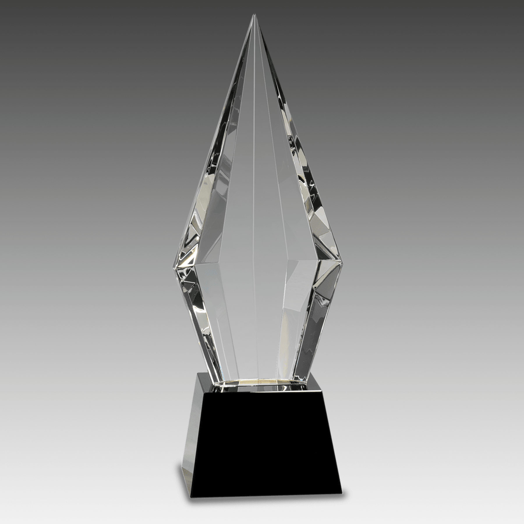 11" Obelisk Facet Crystal on Black Pedestal Base