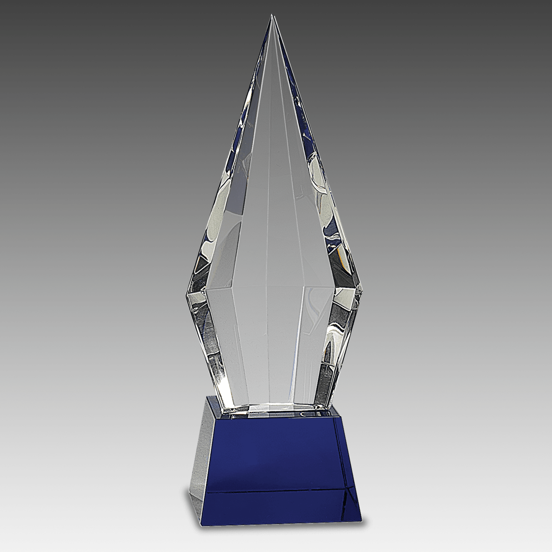 11" Obelisk Facet Crystal on Blue Pedestal Base