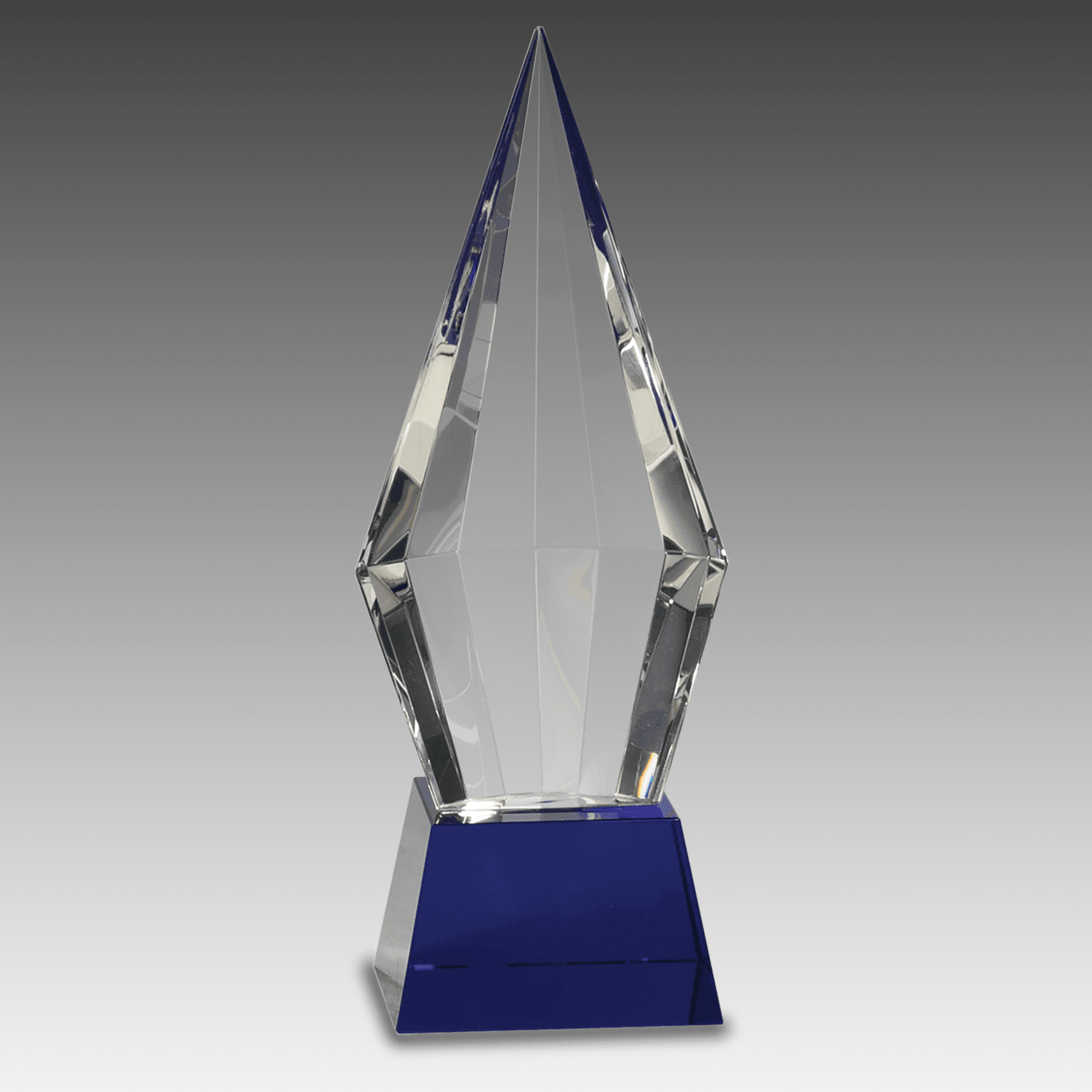 9.5" Obelisk Facet Crystal on Blue Pedestal Base
