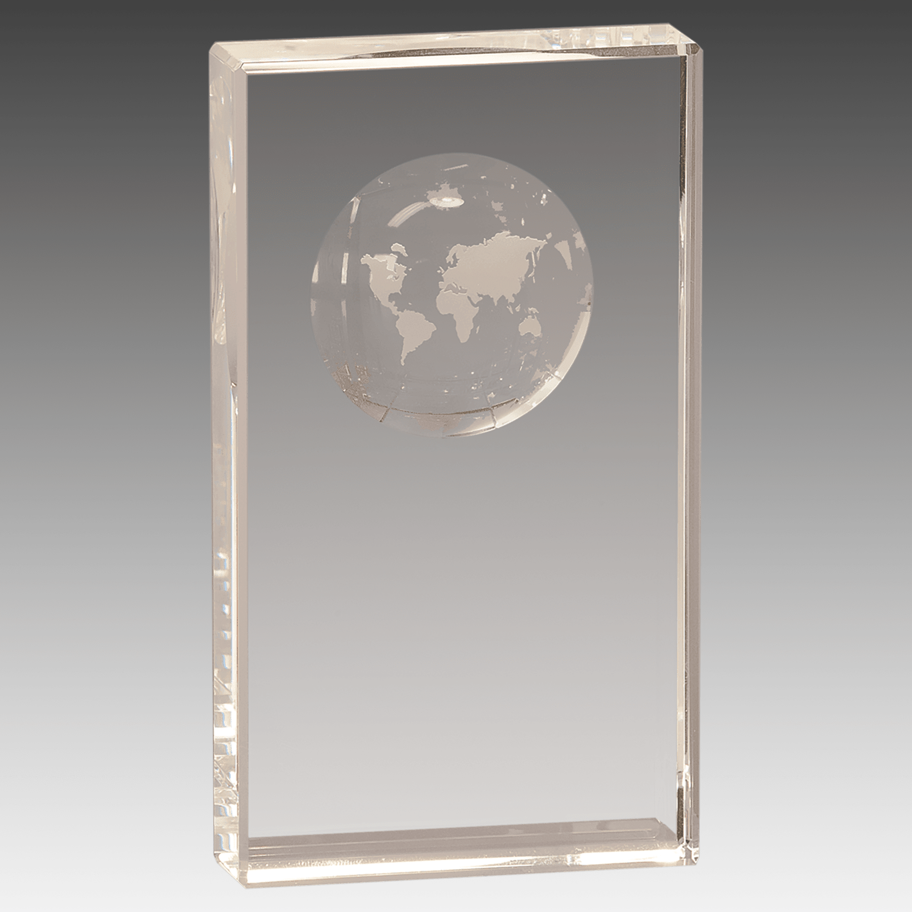 7" Clear Crystal Rectangle with Globe Etching