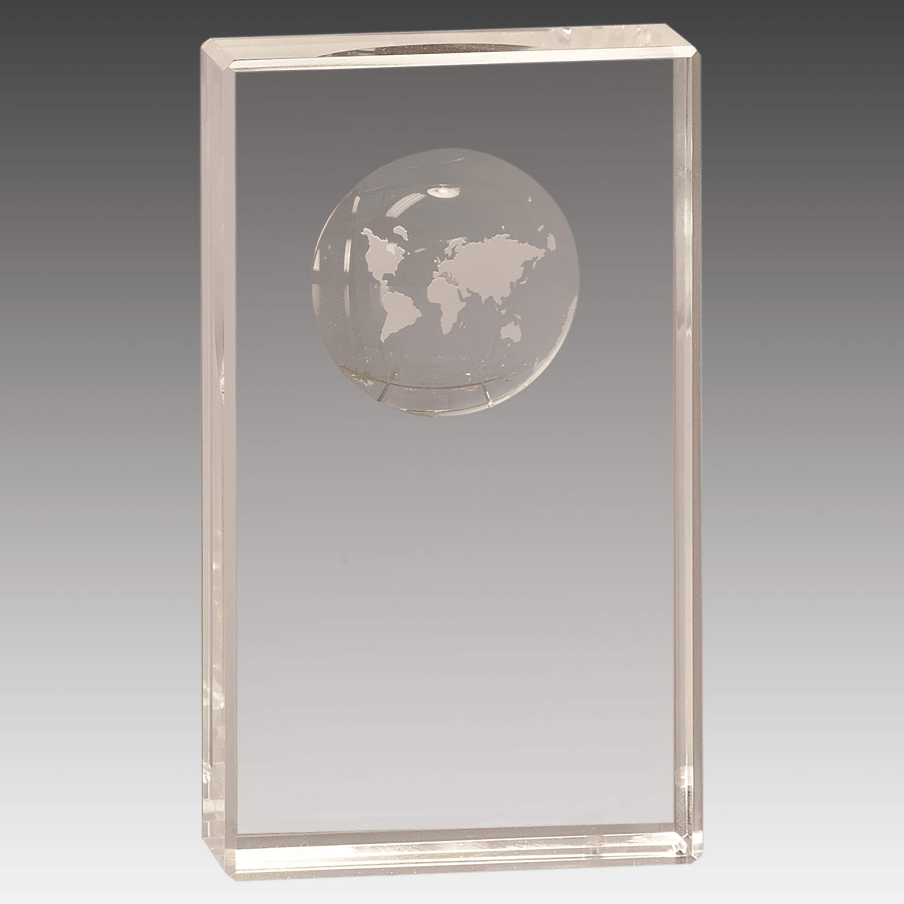 6" Clear Crystal Rectangle with Globe Etching