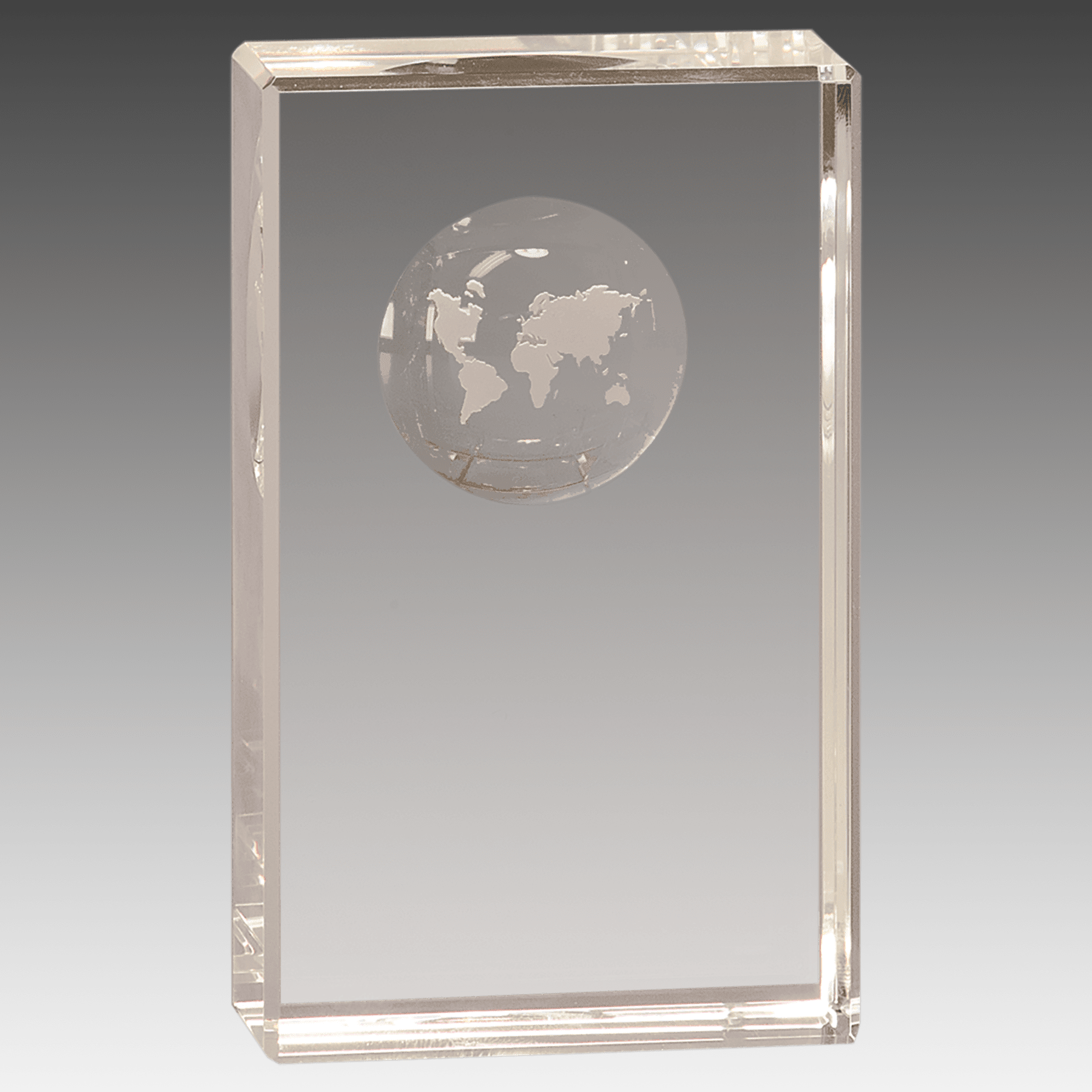 5" Clear Crystal Rectangle with Globe Etching