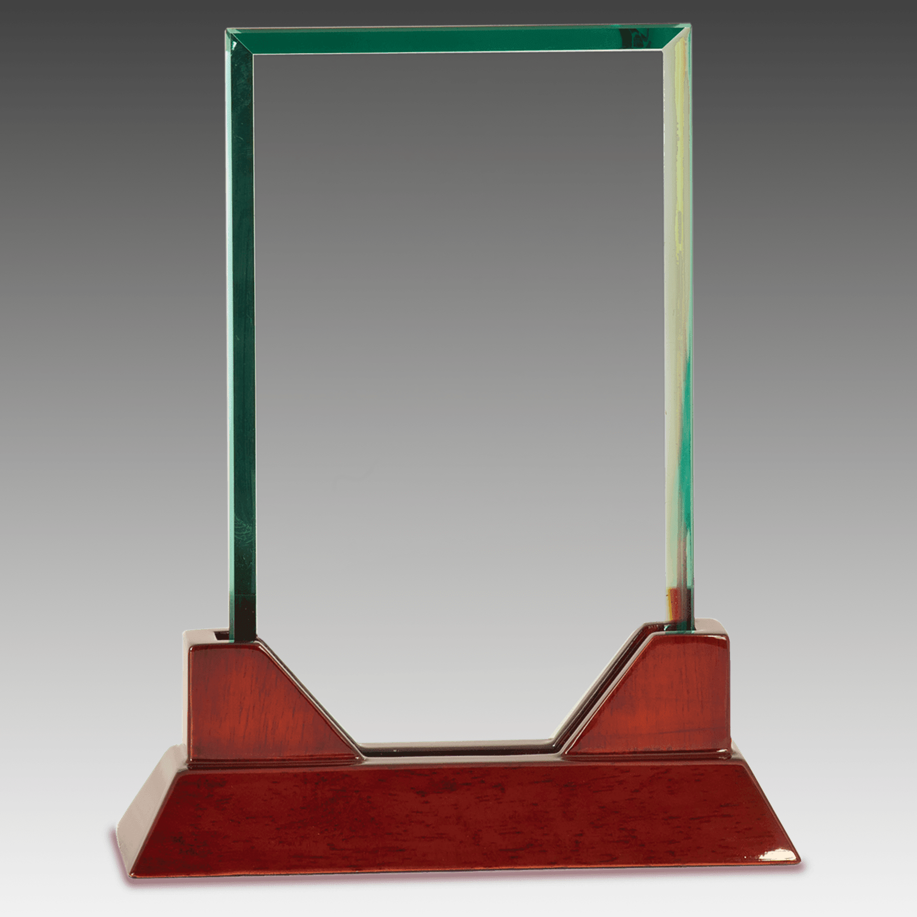 8.75" Rectangle Glass with Rosewood Piano Finish Base
