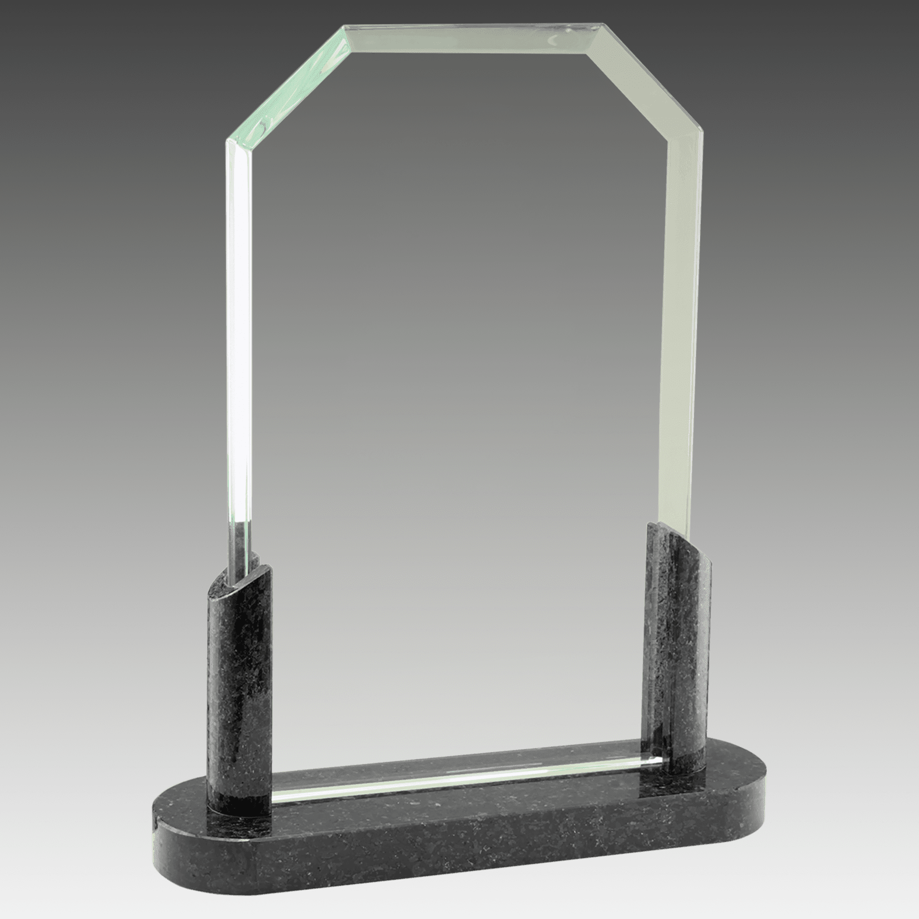 7.75" Clipped Corners Glass with Black Marble Base