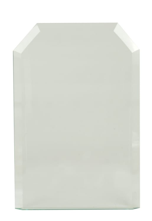 8" Jade Clip Corner Glass Award w/Rosewood Finish Base
