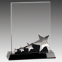 7" Rectangle Crystal w/Silver Stars on Black Pedestal Base