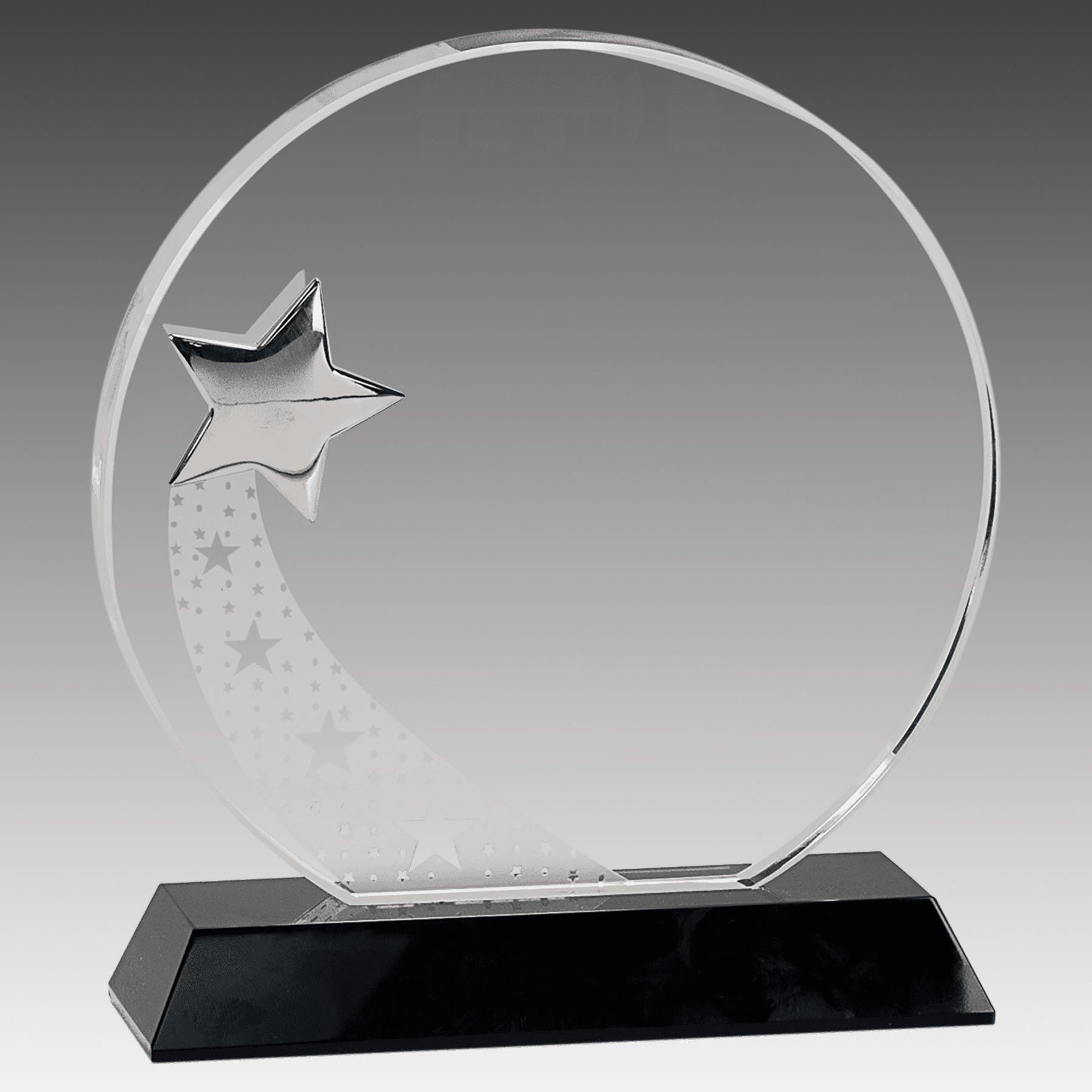 7.25" Round Crystal with Silver Star on Black Pedestal Base