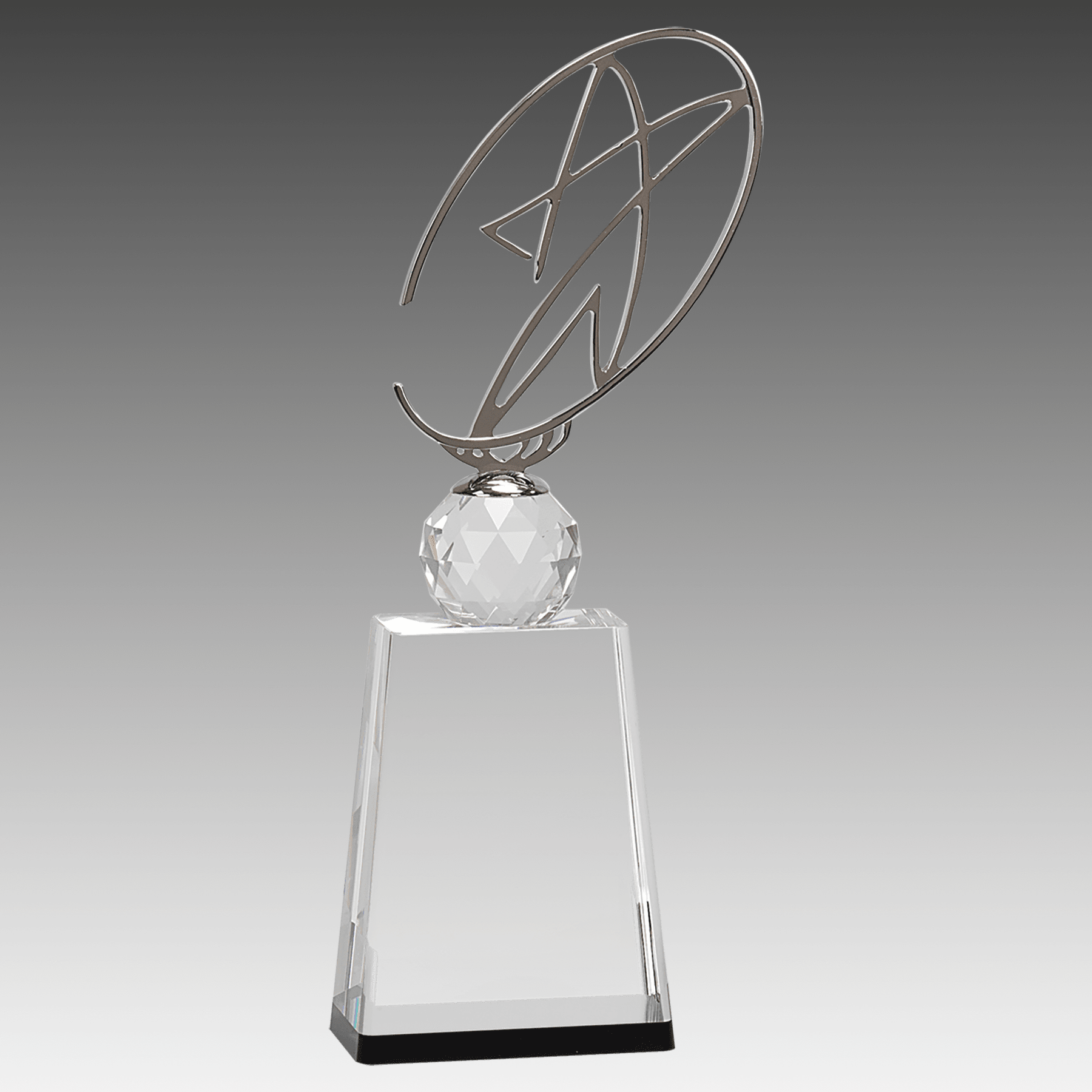 12" Clear/Black Crystal Award with Silver Metal Oval Star