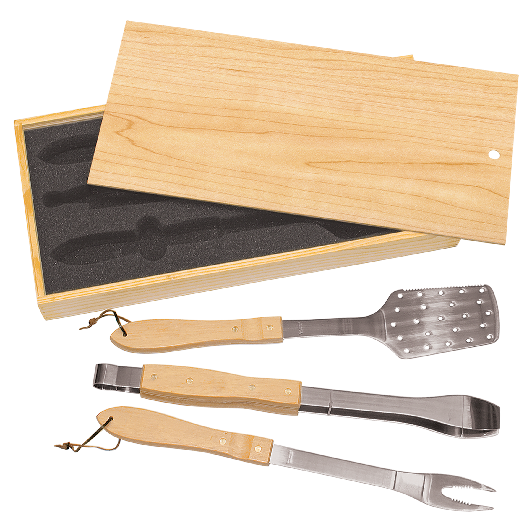 3-Piece BBQ Set in Wooden Pine Box