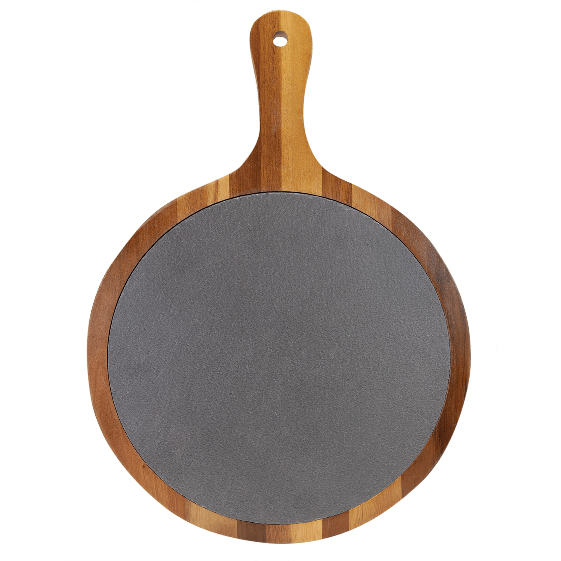Round Acacia Wood/Slate Serving Board with Handle
