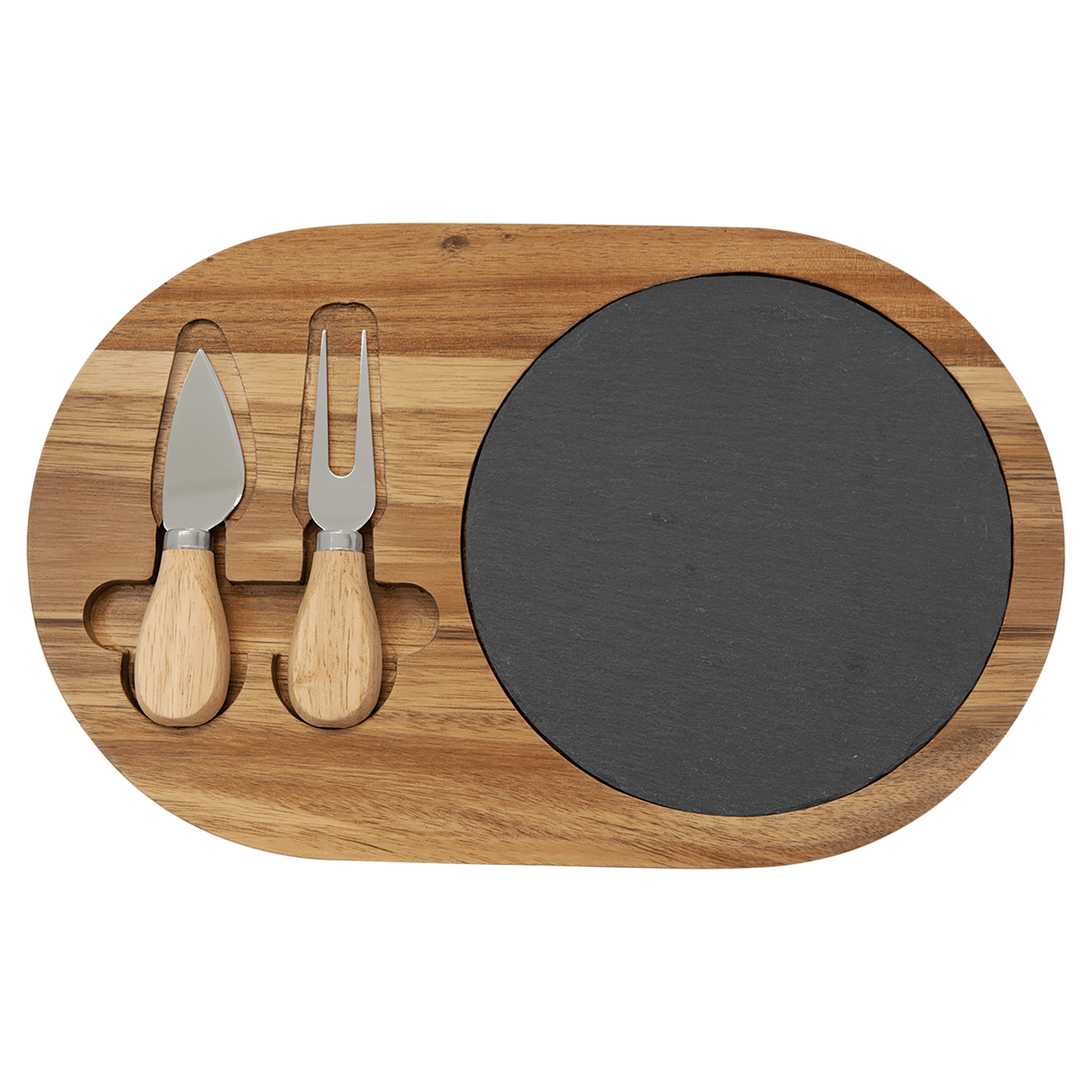 Acacia Wood/Slate Oval Cheese Set with Two Tools