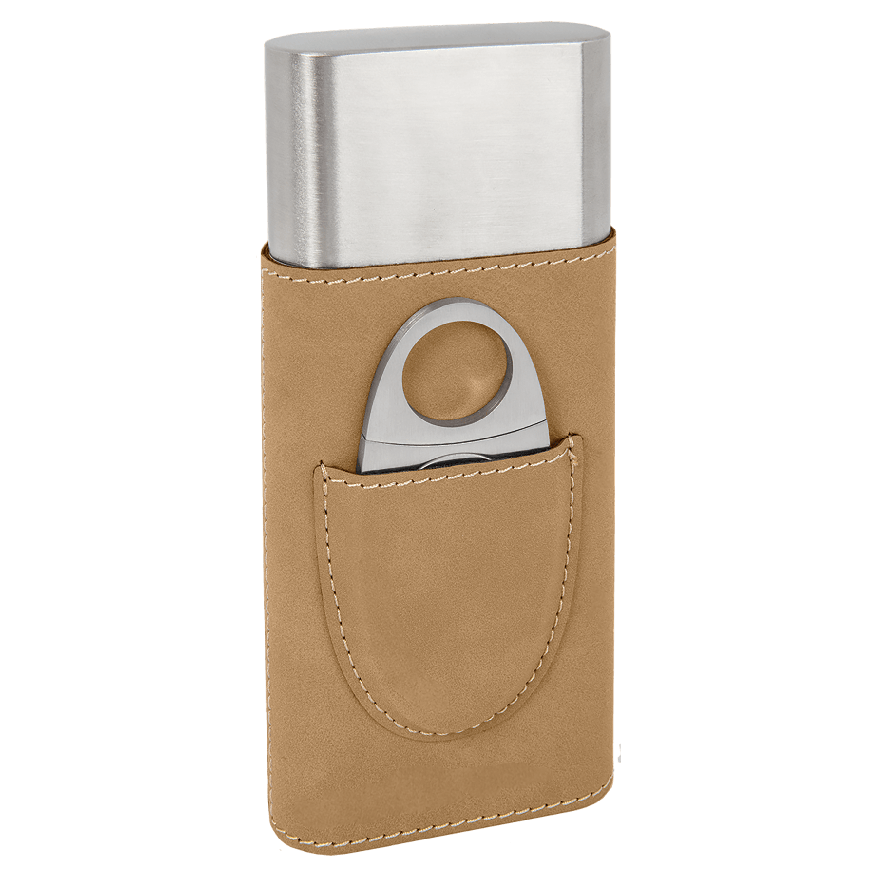 Light Brown Leatherette Cigar Case with Cutter