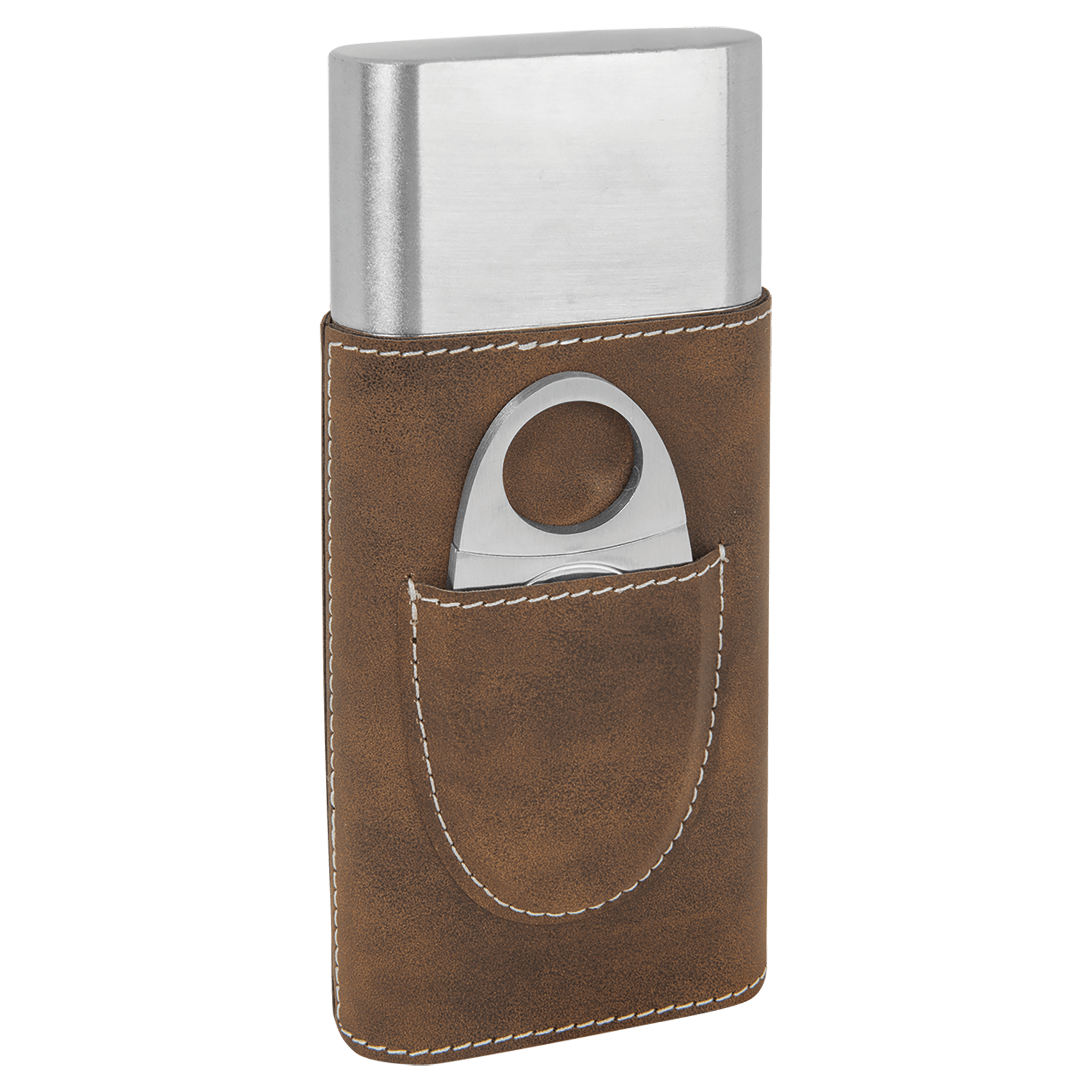 Rustic/Silver Leatherette Cigar Case with Cutter