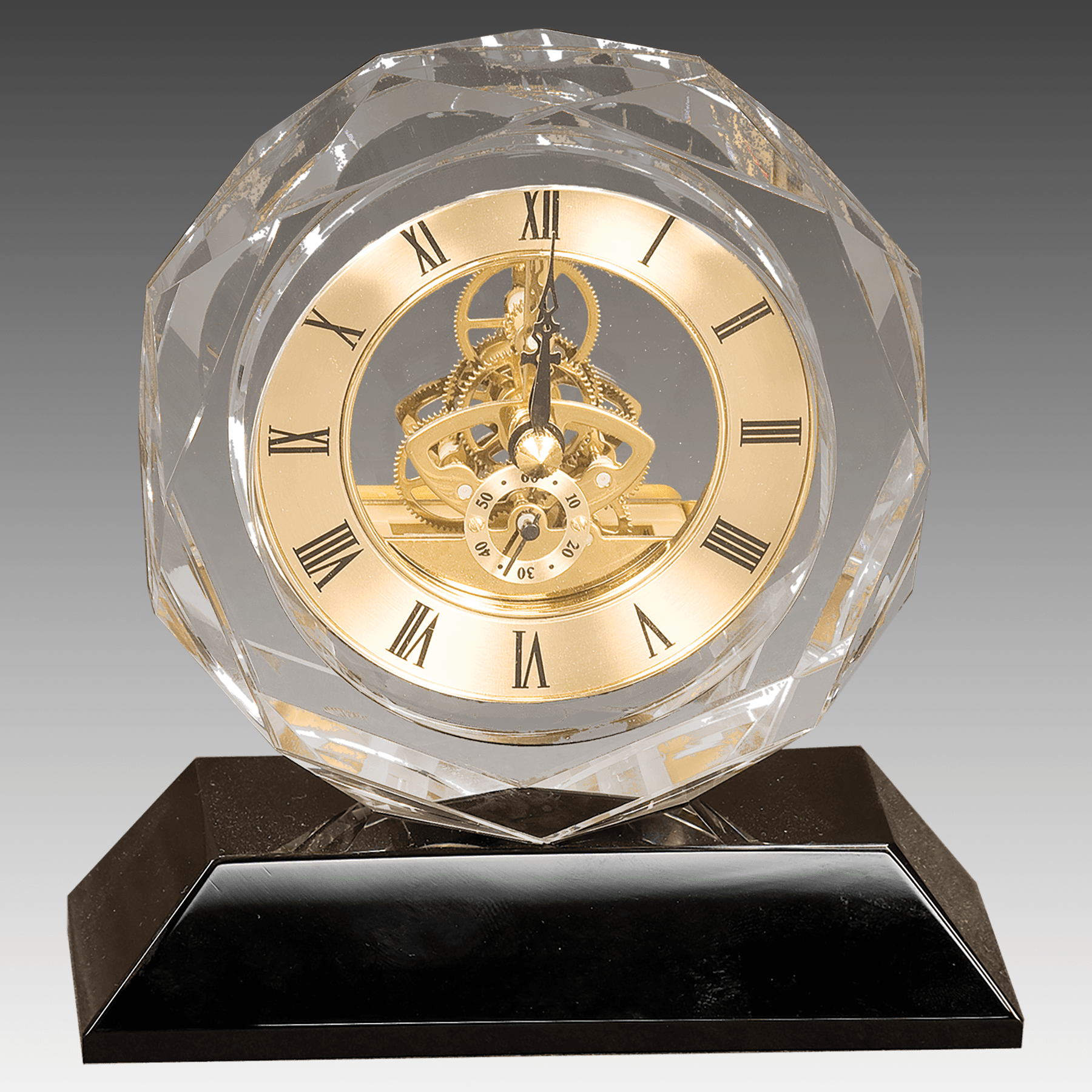 5.75" Clear Crystal Clock on Black Pedestal Base