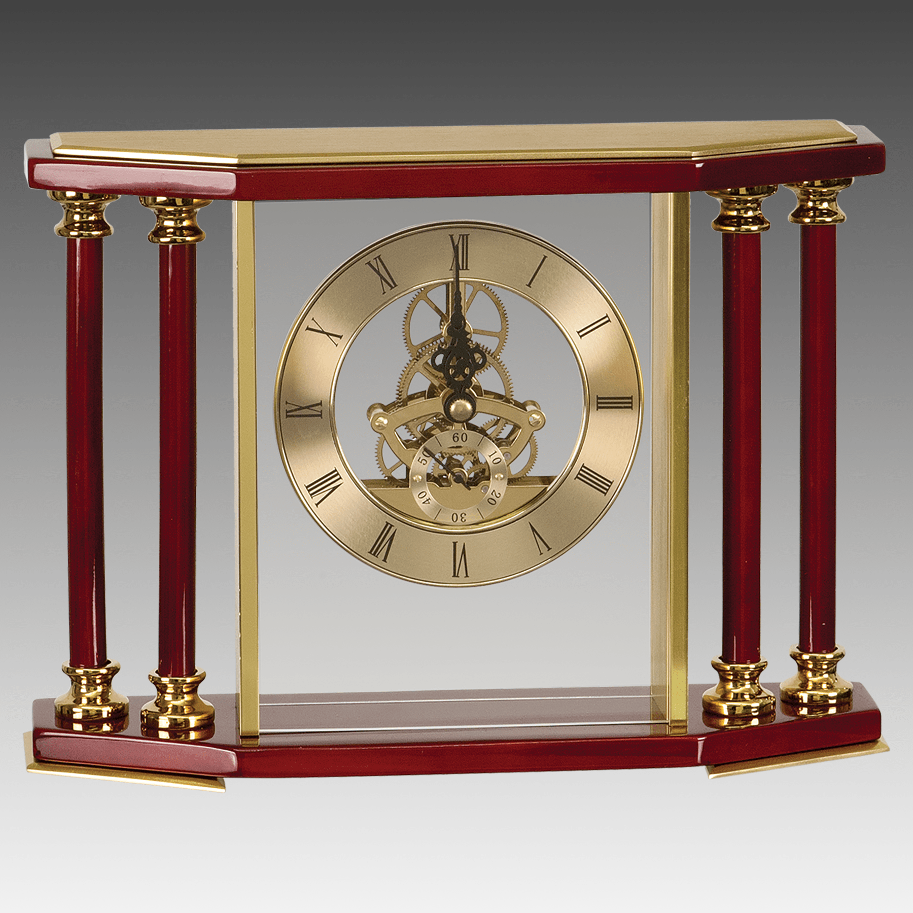 7.25" Executive 4-Pillar Gold & Rosewood Piano Finish Clock