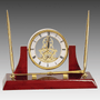 Gold/Rosewood Piano Finish Clock w/2 Pens/Letter Opener