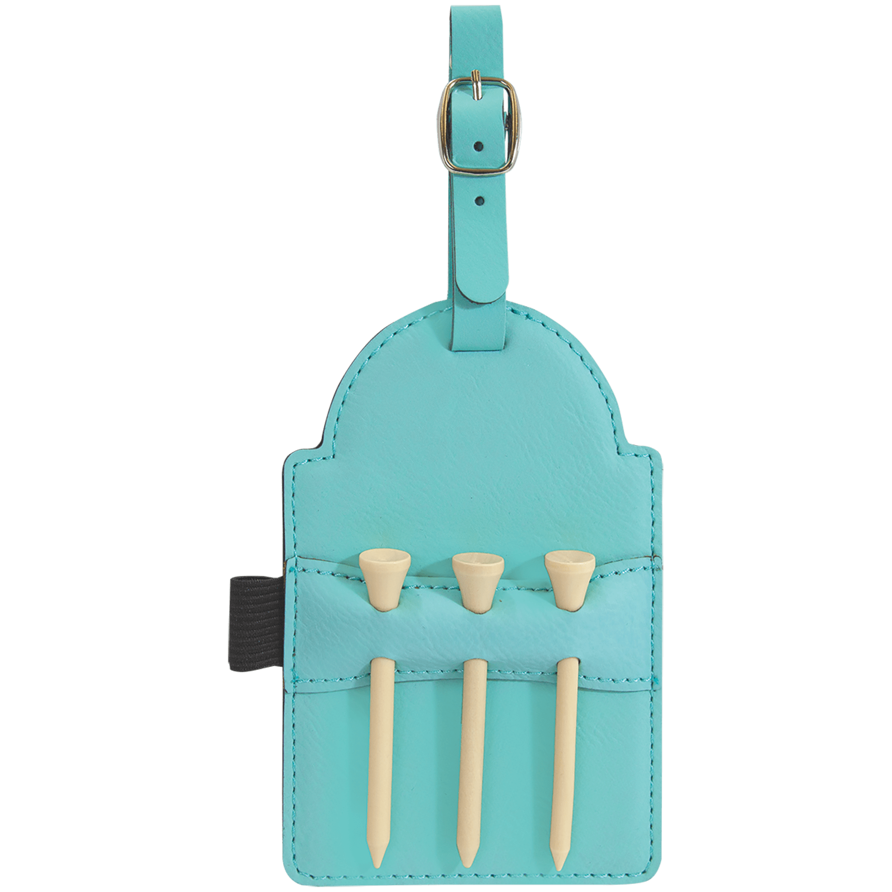 5" x 3.25" Teal Leatherette Golf Bag Tag with 3 Wooden Tees