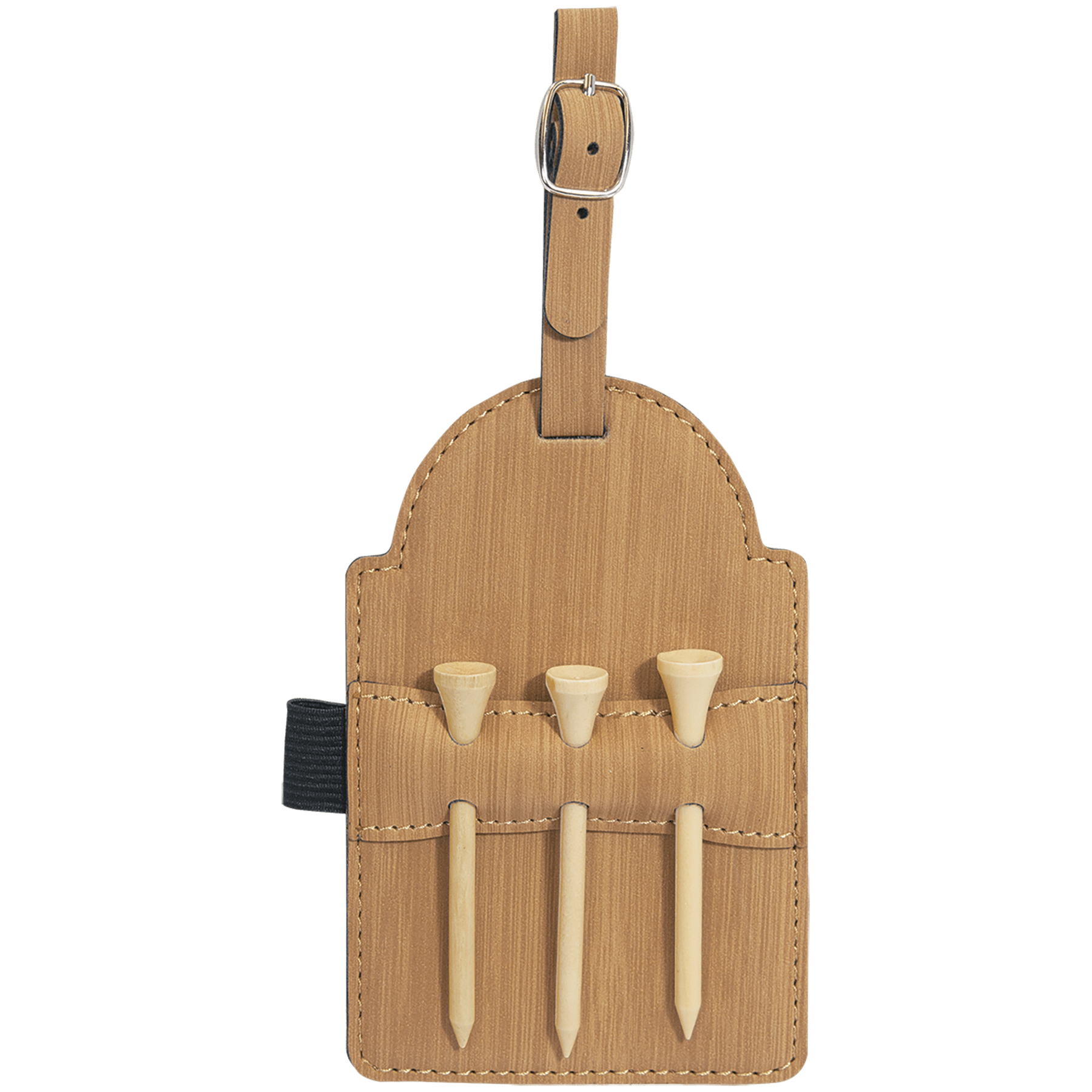 5" x 3.25" Bamboo Leatherette Golf Bag Tag w/3 Wooden Tees