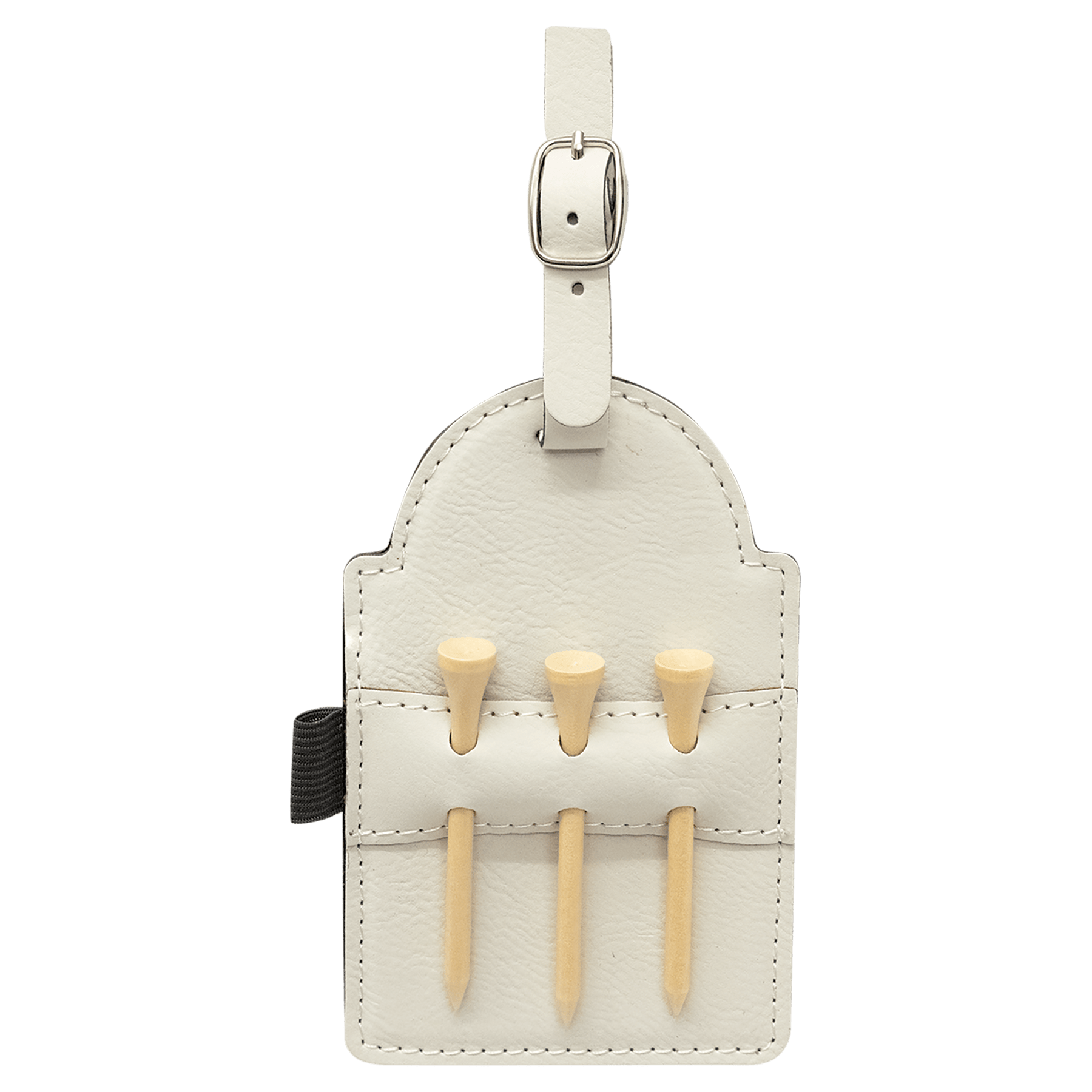 5" x 3.25" White Leatherette Golf Bag Tag with 3 Wooden Tees