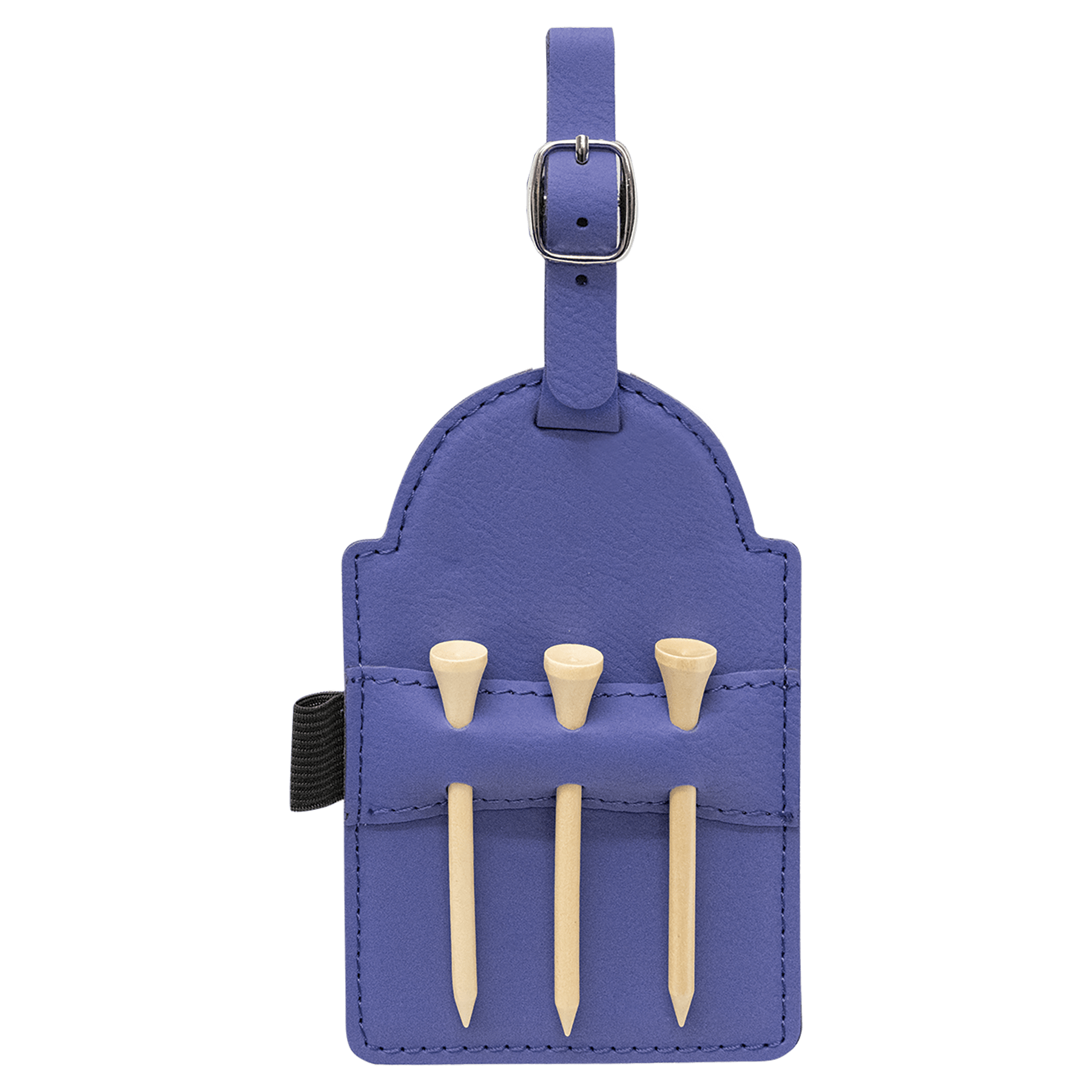 5" x 3.25" Purple Leatherette Golf Bag Tag w/3 Wooden Tees