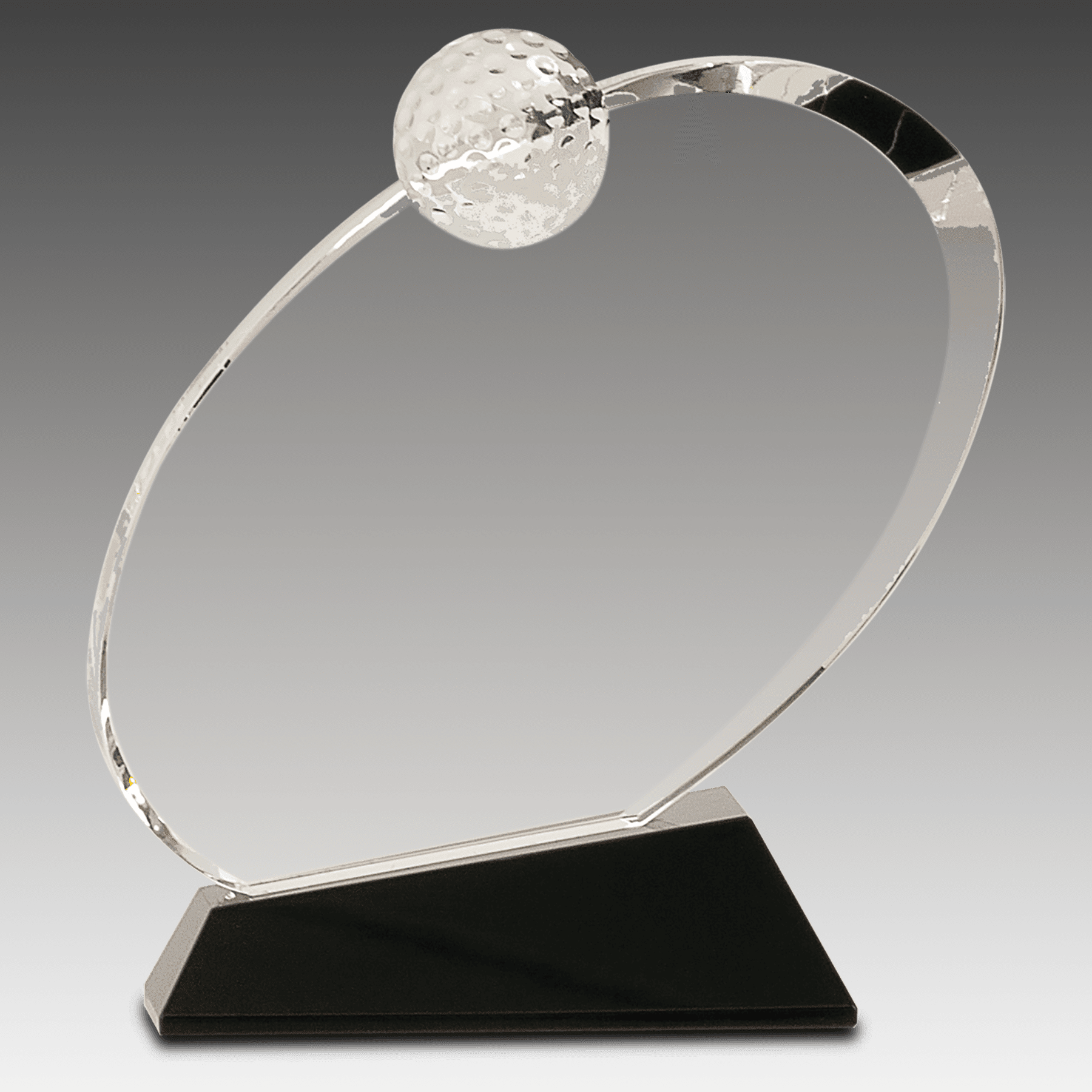 6" Clear Crystal Oblong Golf Award on Black Crystal Base