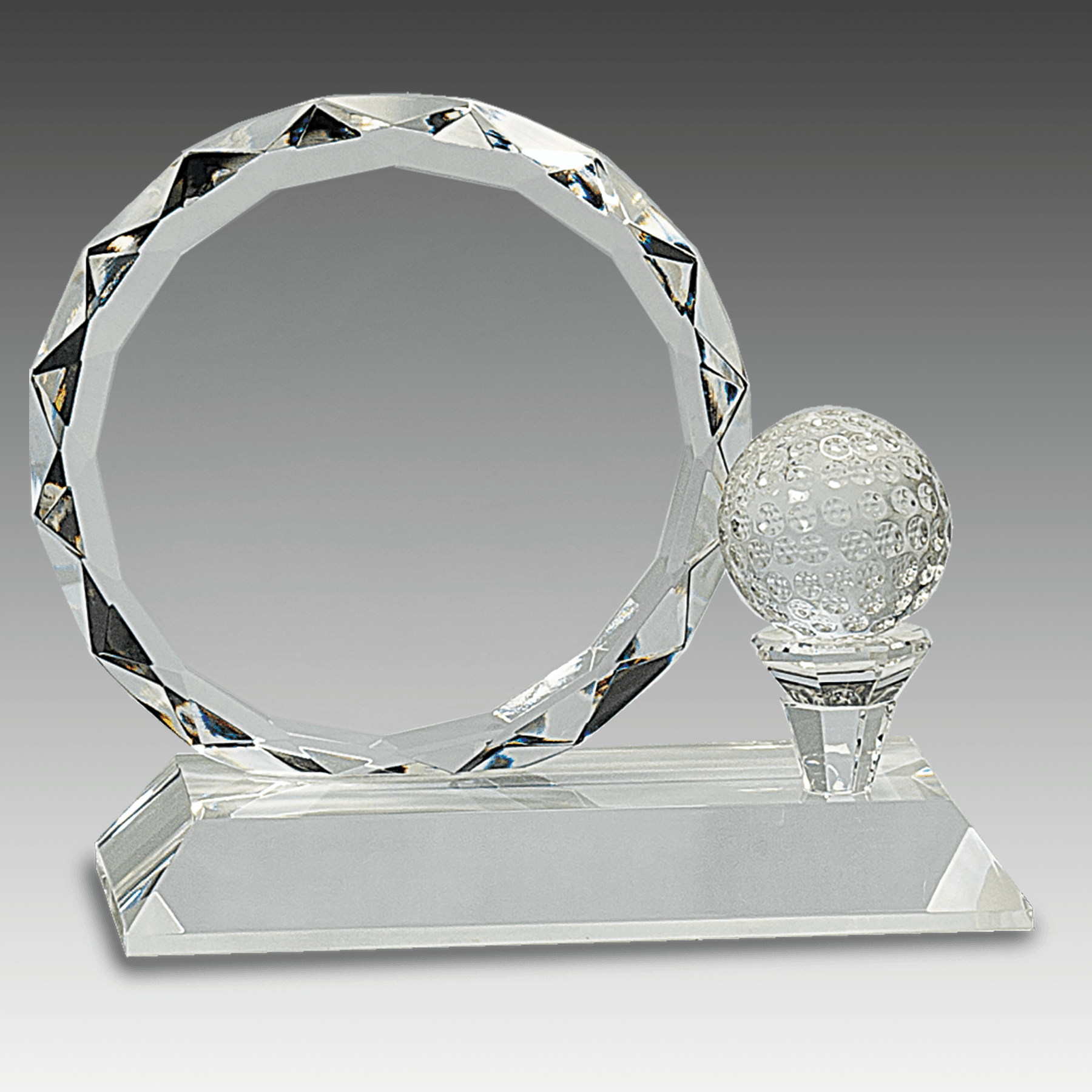 5.25" Round Facet Crystal w/Golf Ball on Clear Pedestal Base