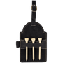 Black/Gold  Leatherette Golf Bag Tag with 3 Wooden Tees