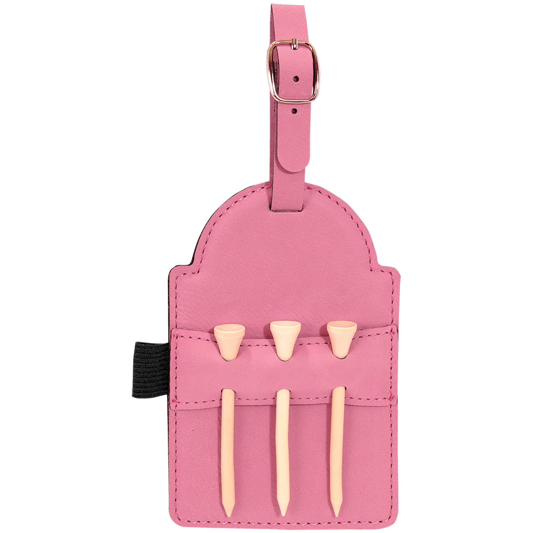 5" x 3.25" Pink Leatherette Golf Bag Tag with 3 Wooden Tees