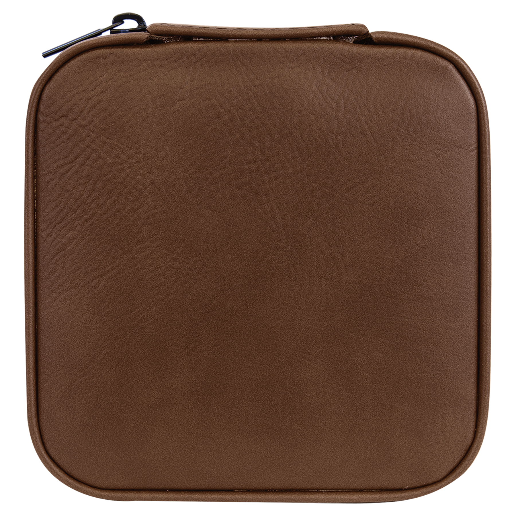 Dark Brown Leatherette Travel Jewelry Box with Tan Lining