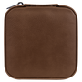 Dark Brown Leatherette Travel Jewelry Box with Tan Lining