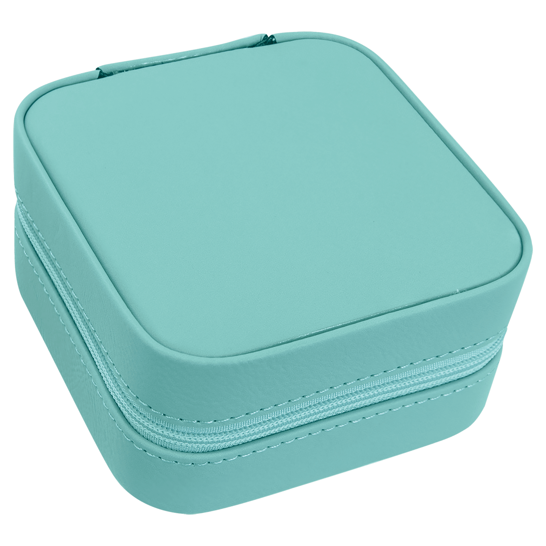 4" X 4" Teal Leatherette Travel Jewelry Box with Tan Lining