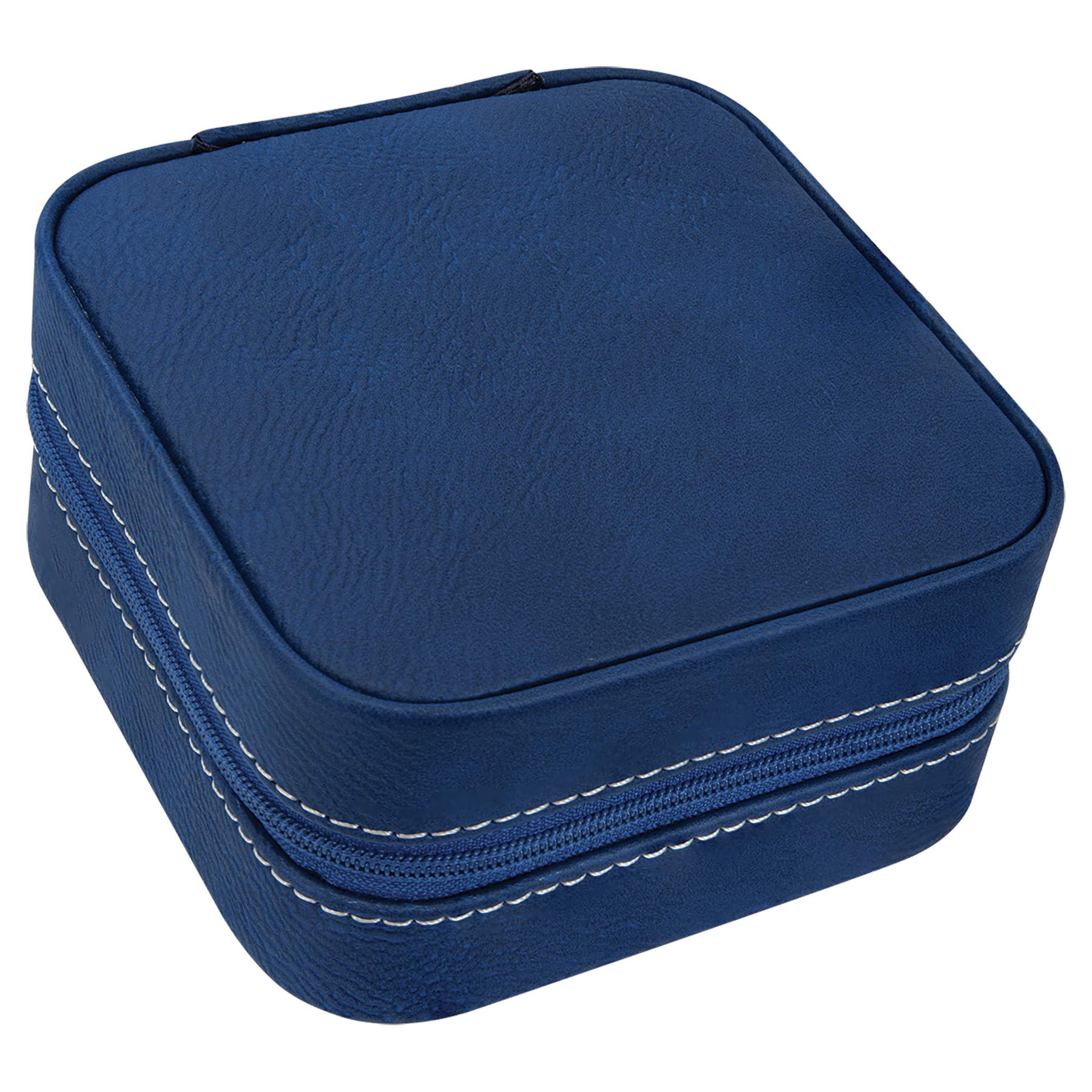 Blue/Silver Leatherette Travel Jewelry Box with Tan Lining