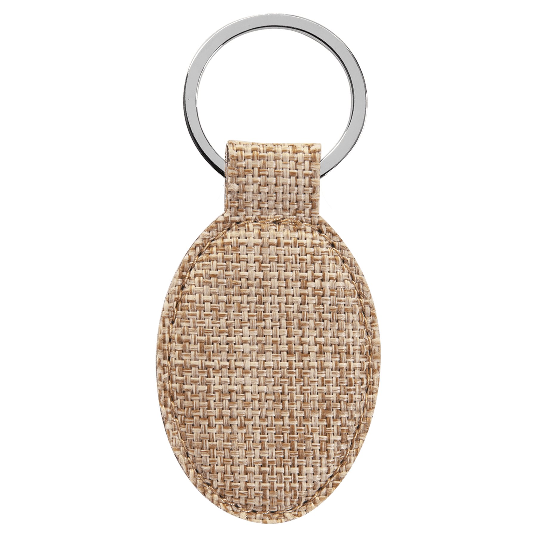 3" x 1.75" Oval Sublimatable Burlap Keychain