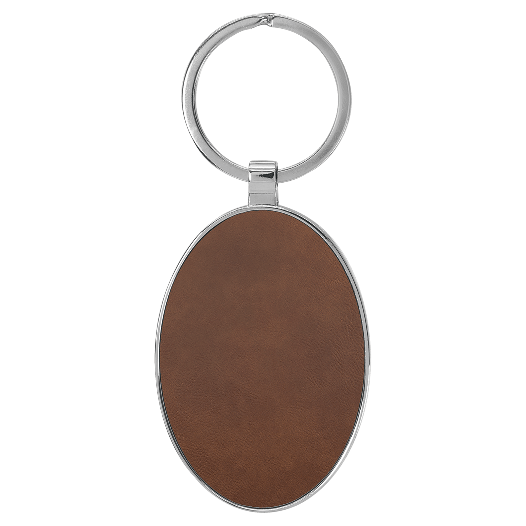 3" x 1.75" Leatherette/Metal Dark Brown Oval Keychain