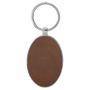 3" x 1.75" Leatherette/Metal Dark Brown Oval Keychain