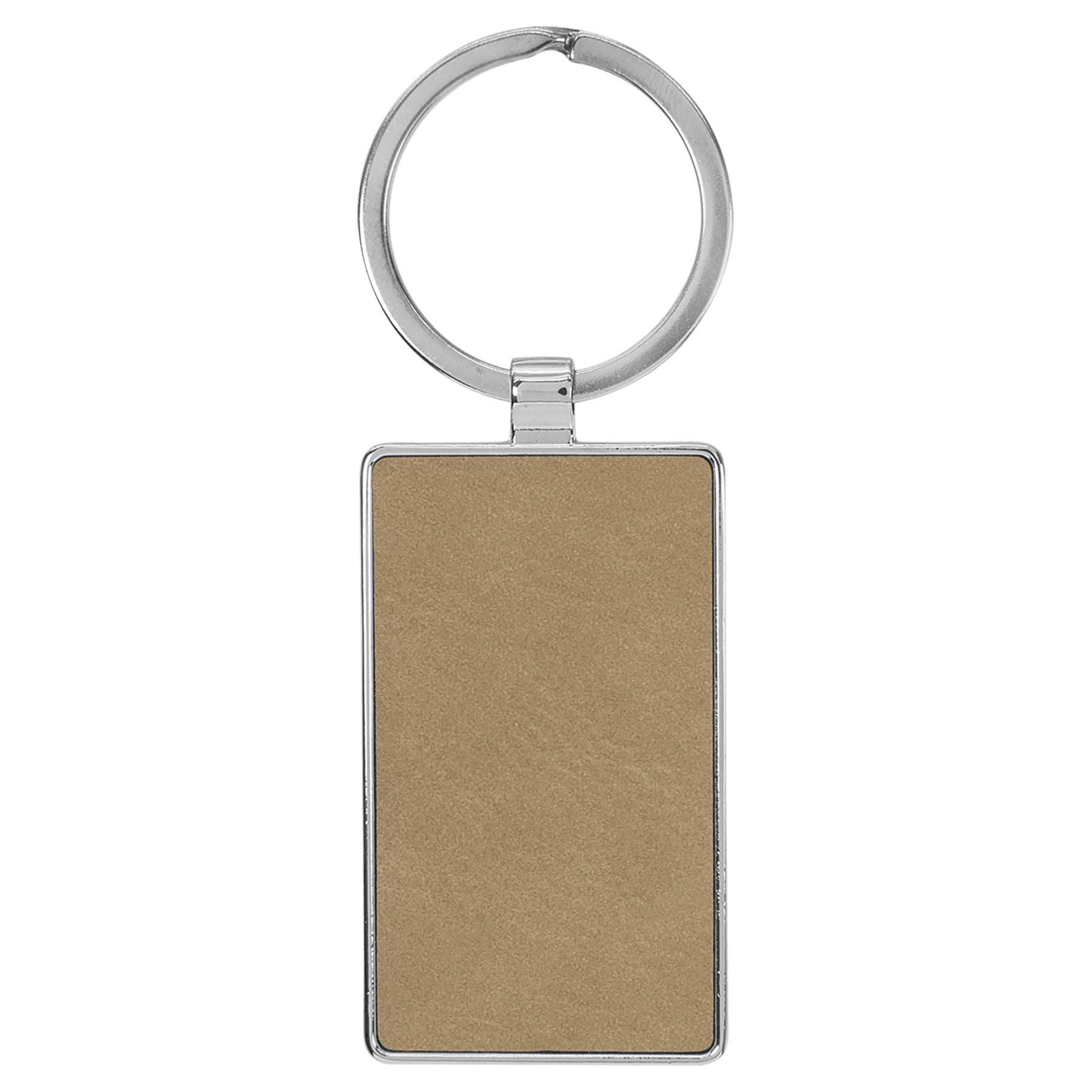 Leatherette/Metal Light Brown Rectangle Keychain