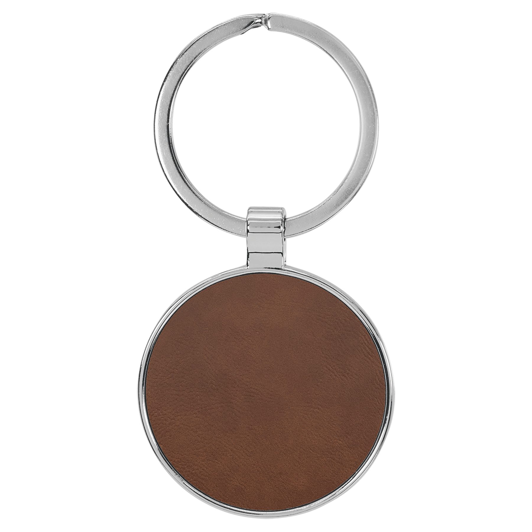 1.5" Leatherette/Metal Dark Brown Round Keychain
