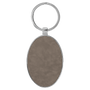 3" x 1.75" Leatherette/Metal Gray Oval Keychain