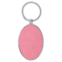 3" x 1.75" Leatherette/Metal Pink Oval Keychain