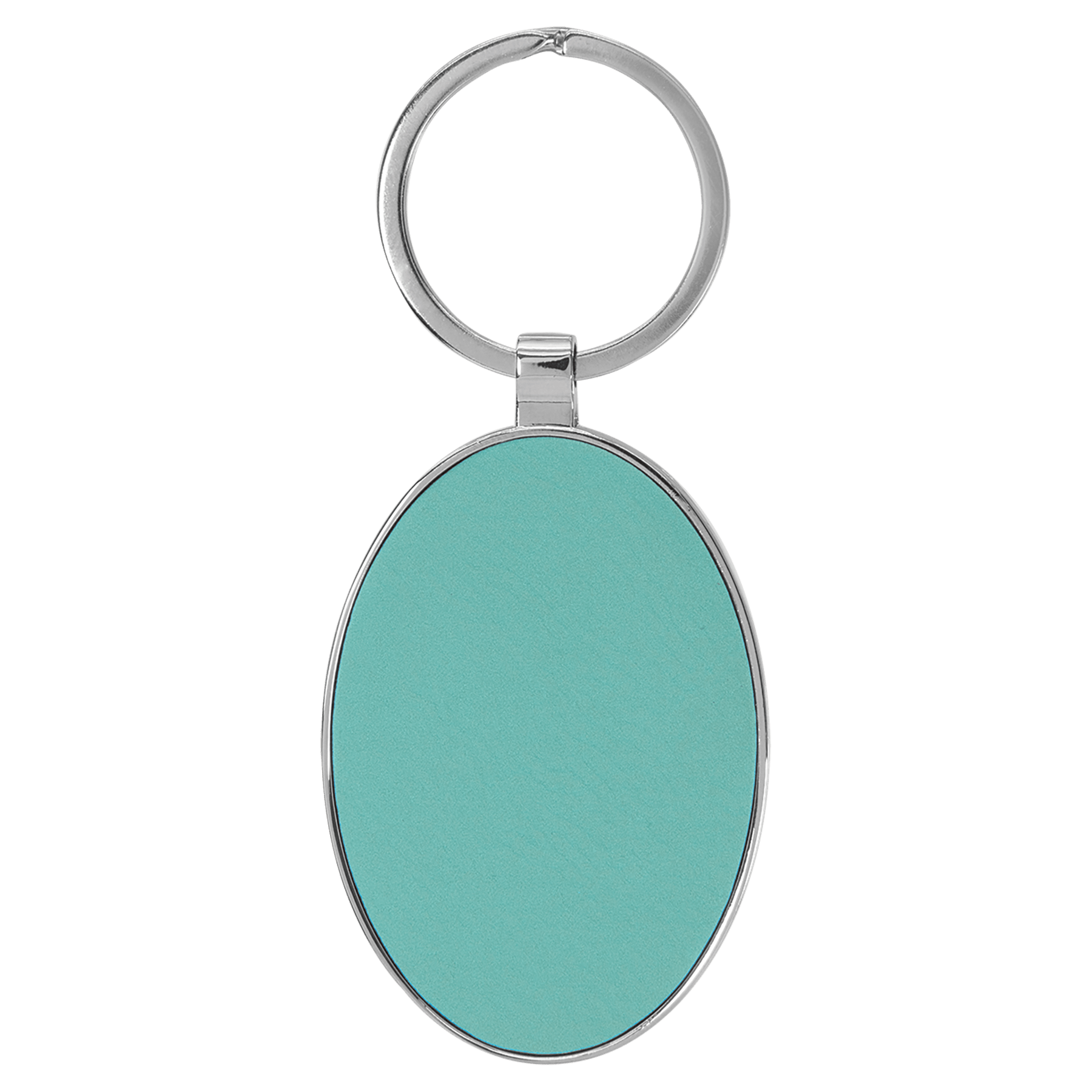 3" x 1.75" Leatherette/Metal Teal Oval Keychain