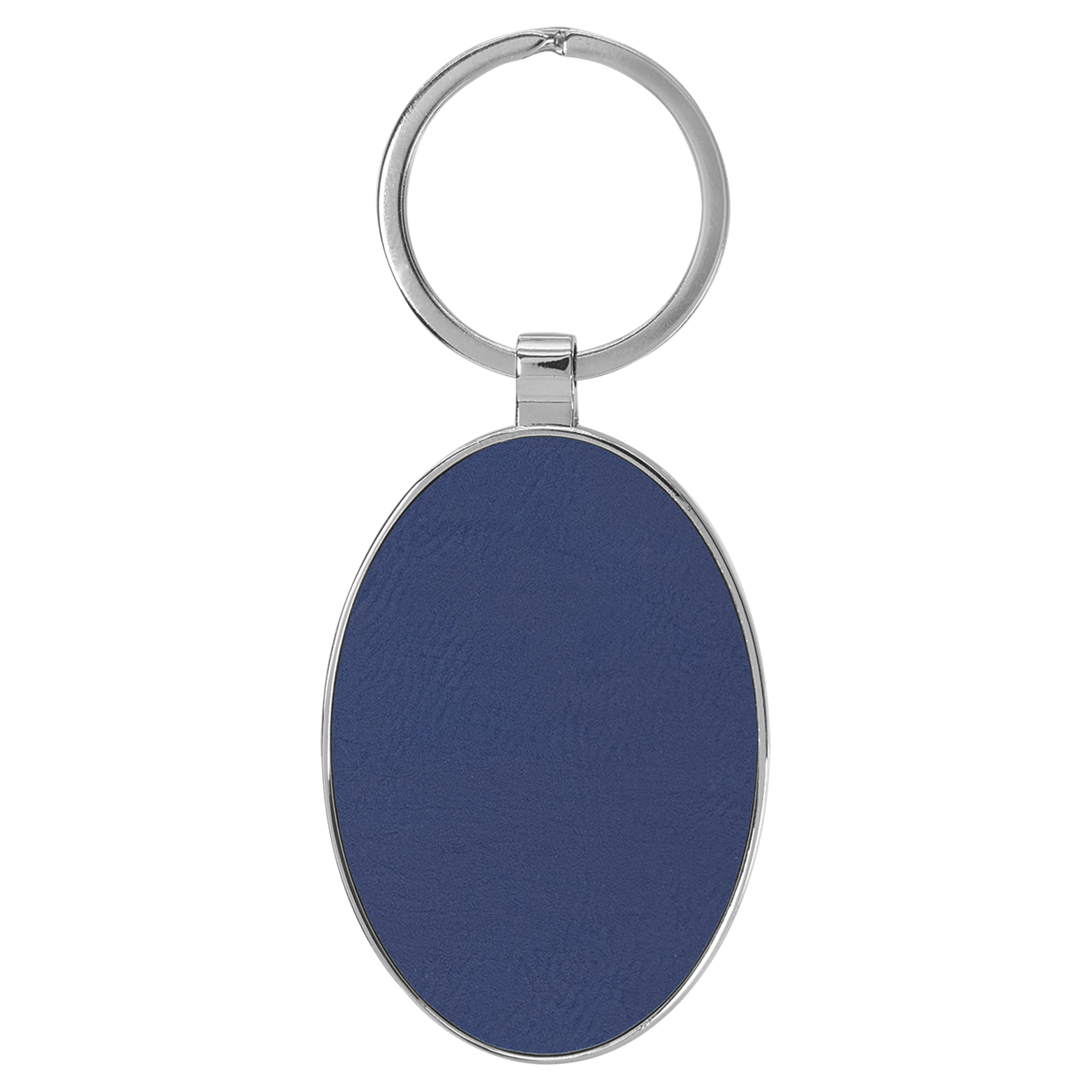 3" x 1.75" Leatherette/Metal Blue/Silver Oval Keychain