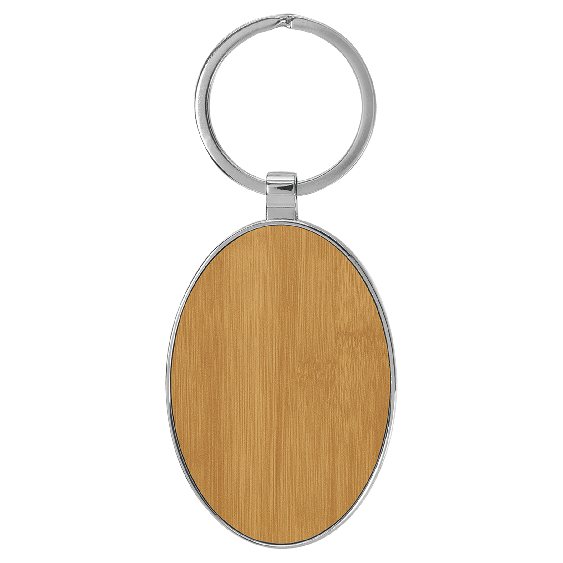 3" x 1.75" Leatherette/Metal Bamboo Oval Keychain