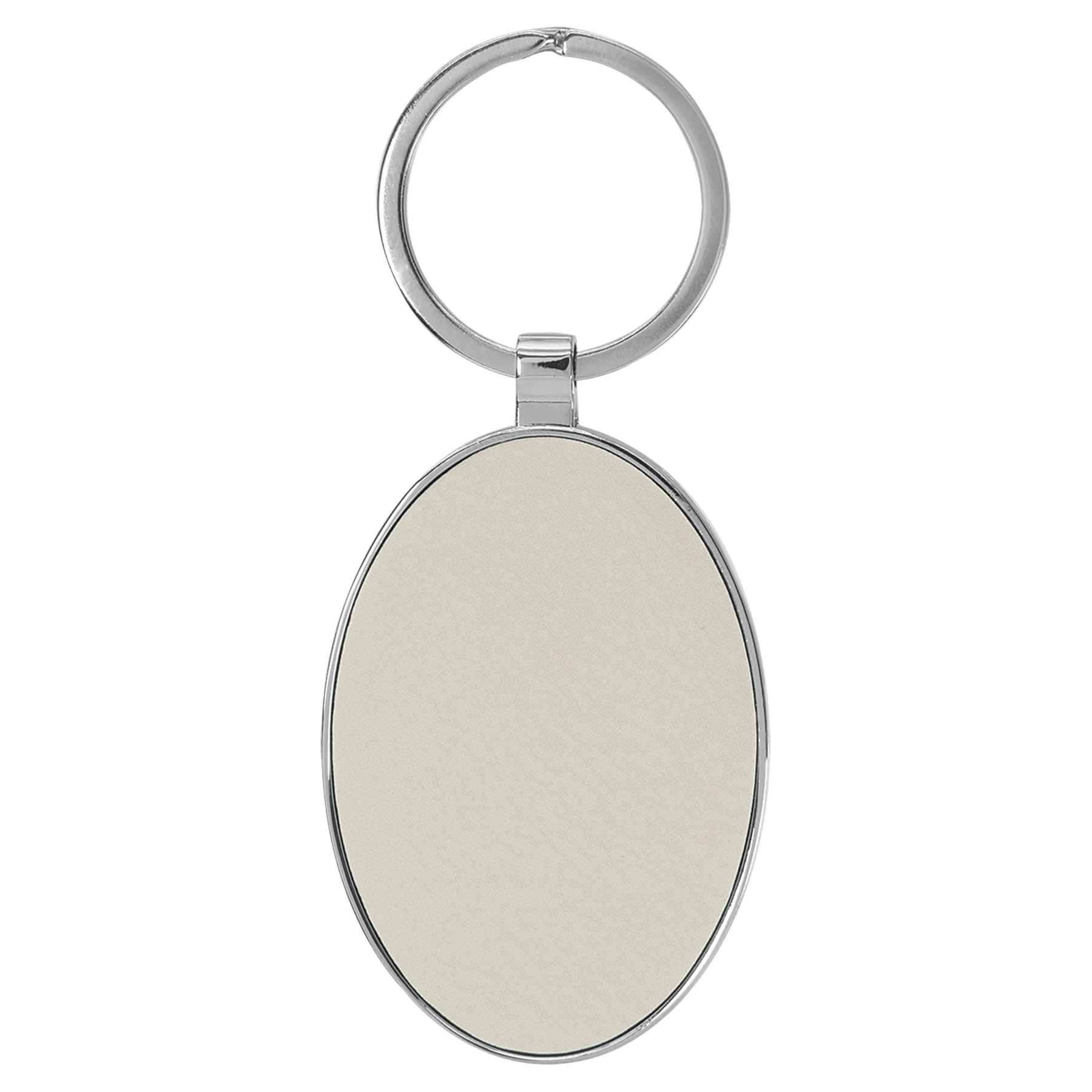 3" x 1.75" Leatherette/Metal White/Black Oval Keychain