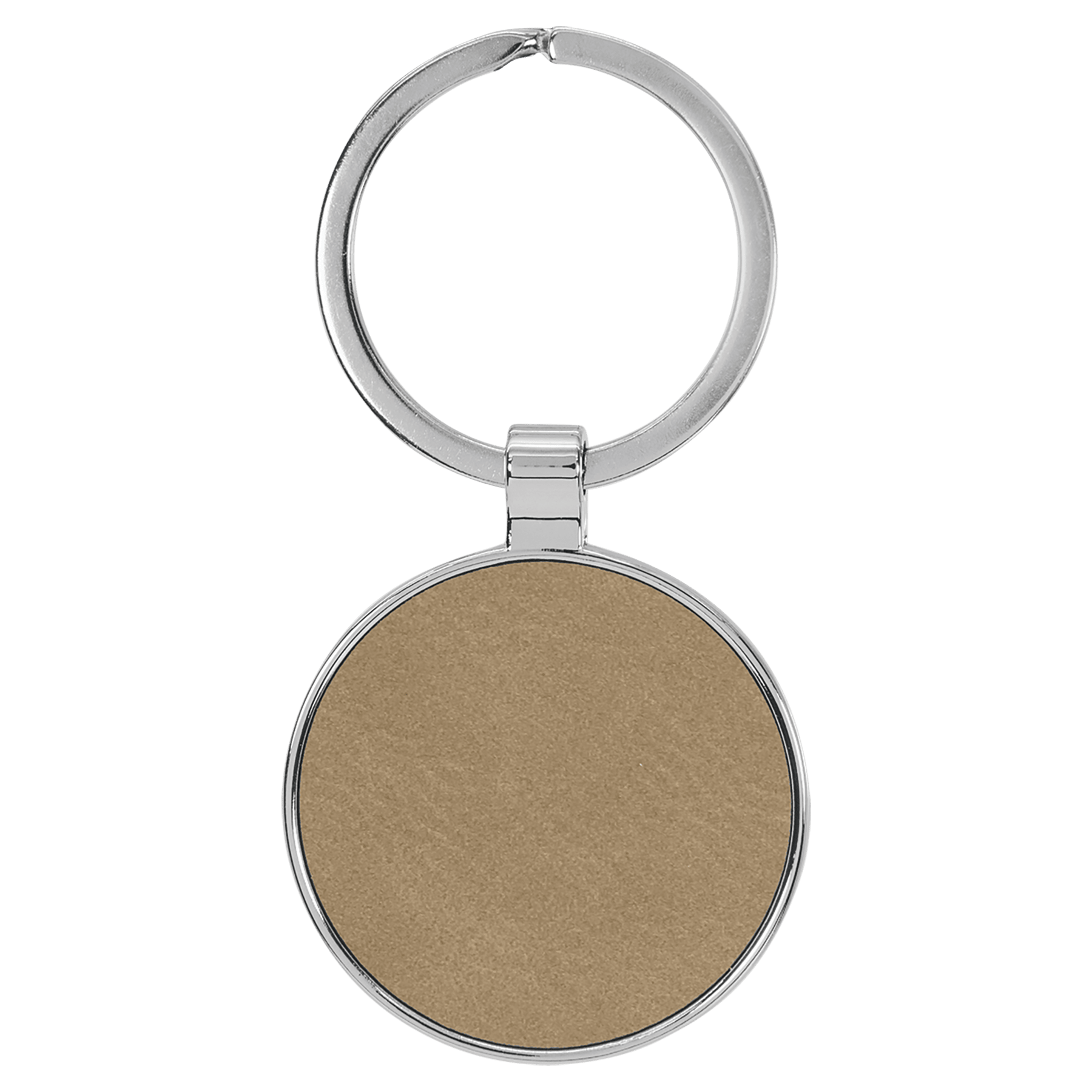 1.5" Leatherette/Metal Light Brown Round Keychain